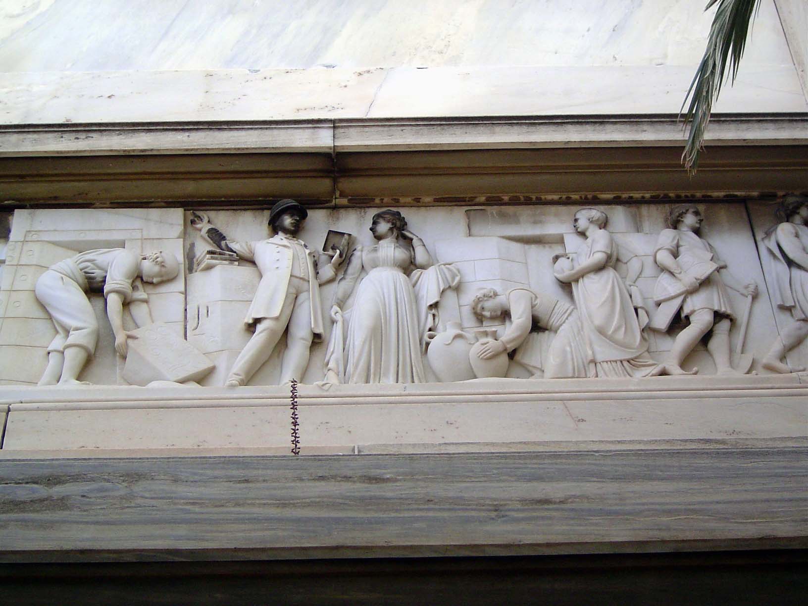 Part of the frieze recounts his work there. Presumably he is using Homer as his guide.