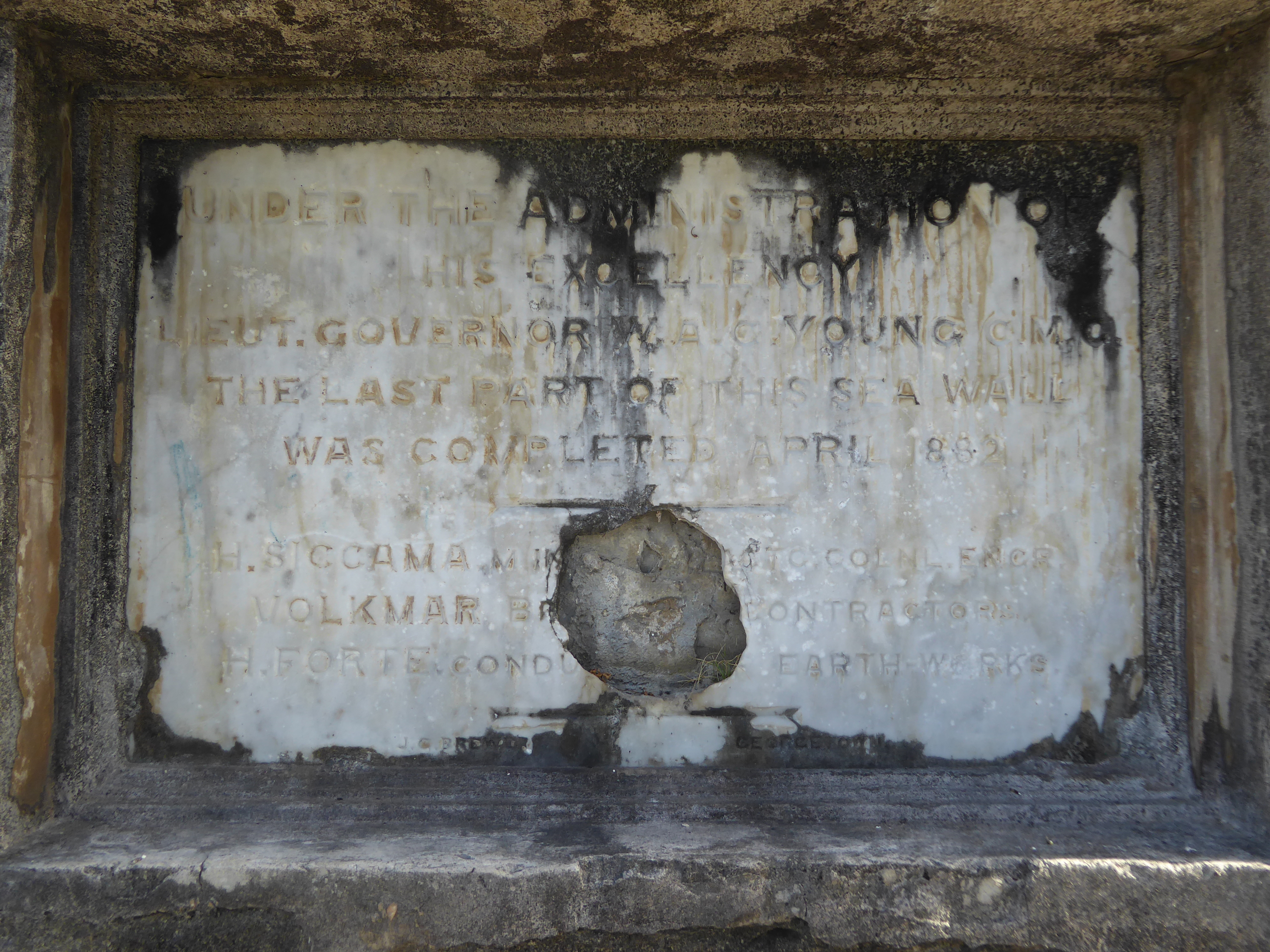 Under the administration of his excellency Lieut. Governor W. A. G. Young, CMG, the last part of the Georgetown section of the sea wall was