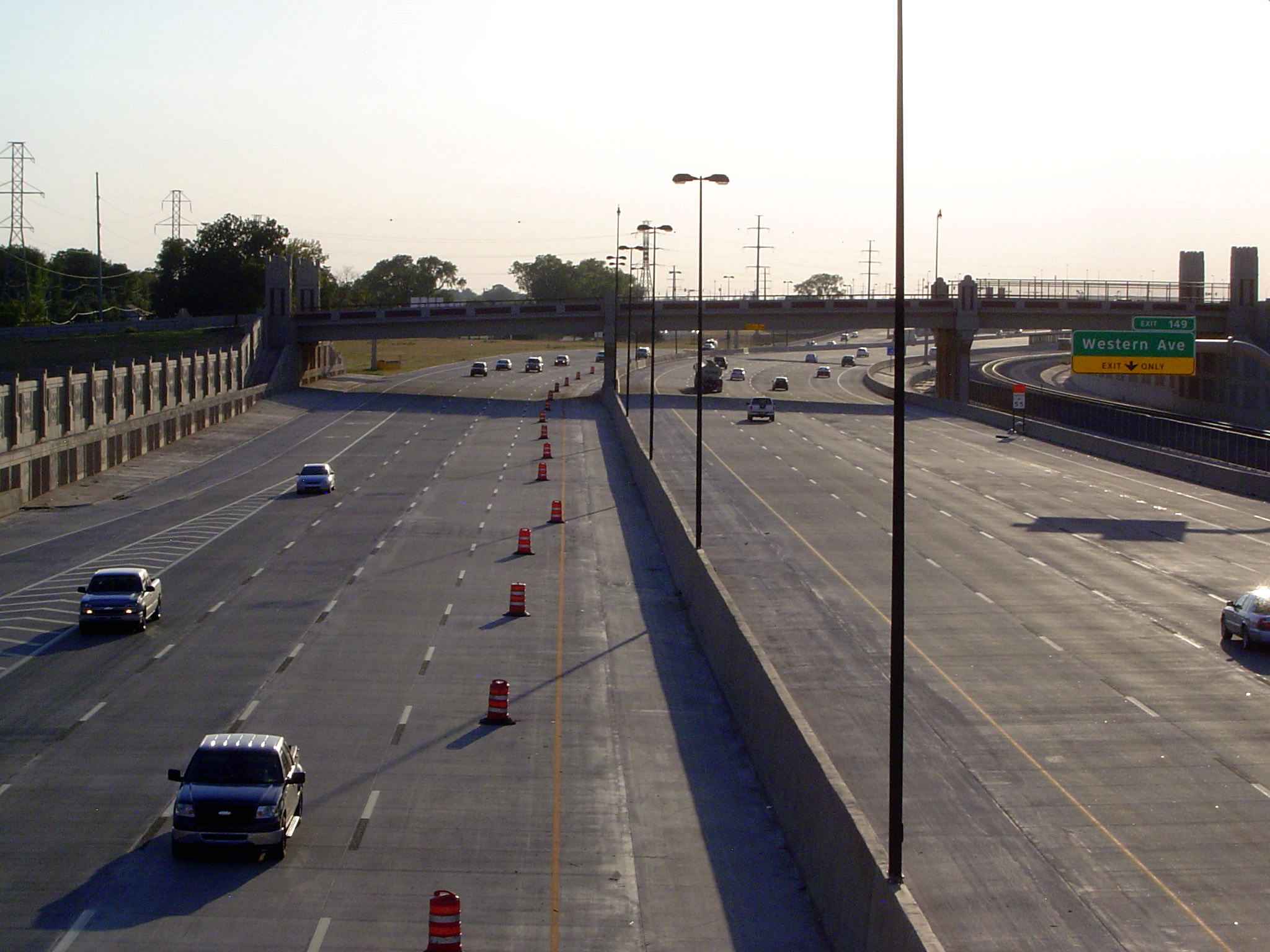 And here's the new highway, designed to carry 170,000 vehicles daily. Of all the tracks that used to be here, only one survives, on the far