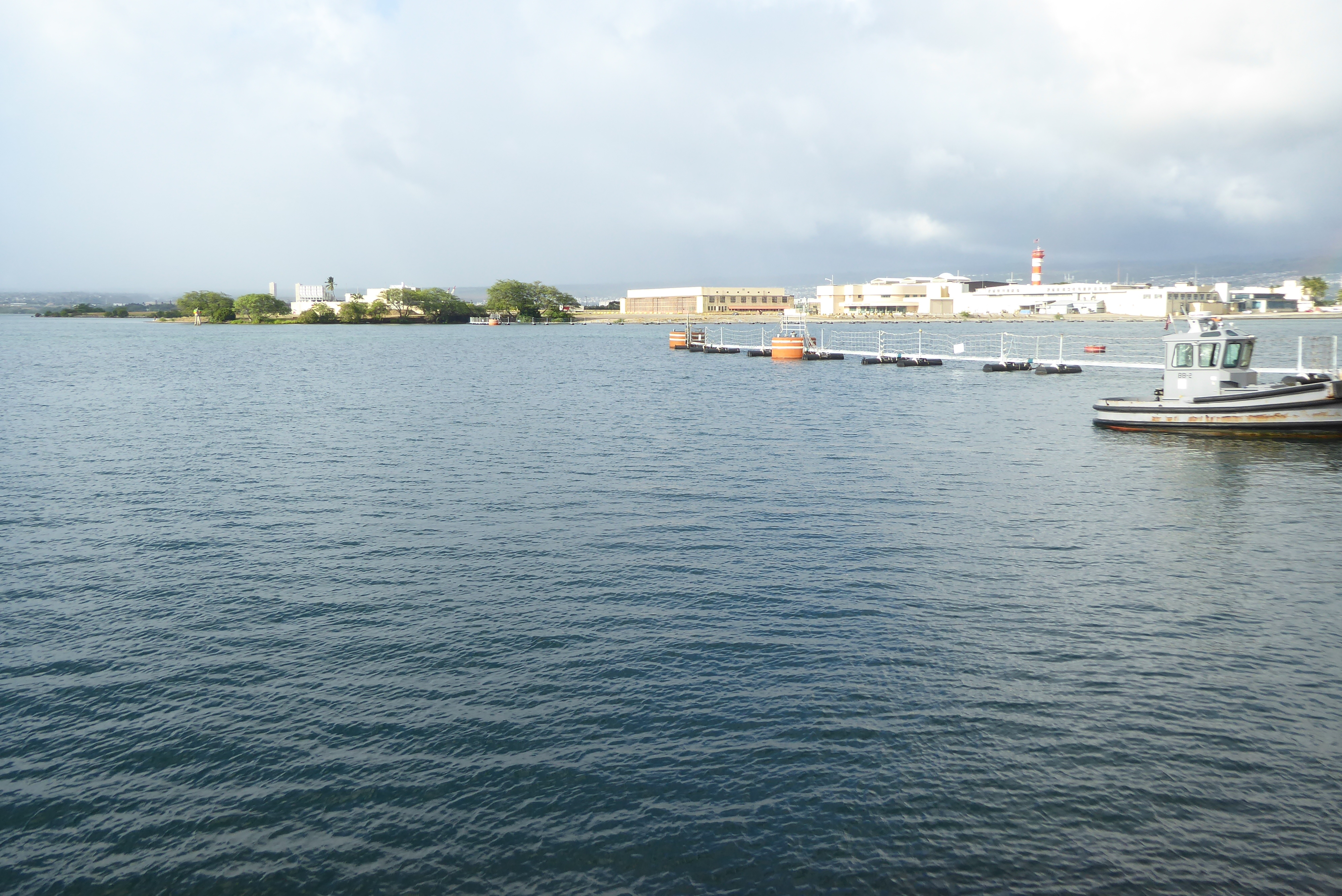 The view may not be perfect—that's Ford Island—but the water's calm.