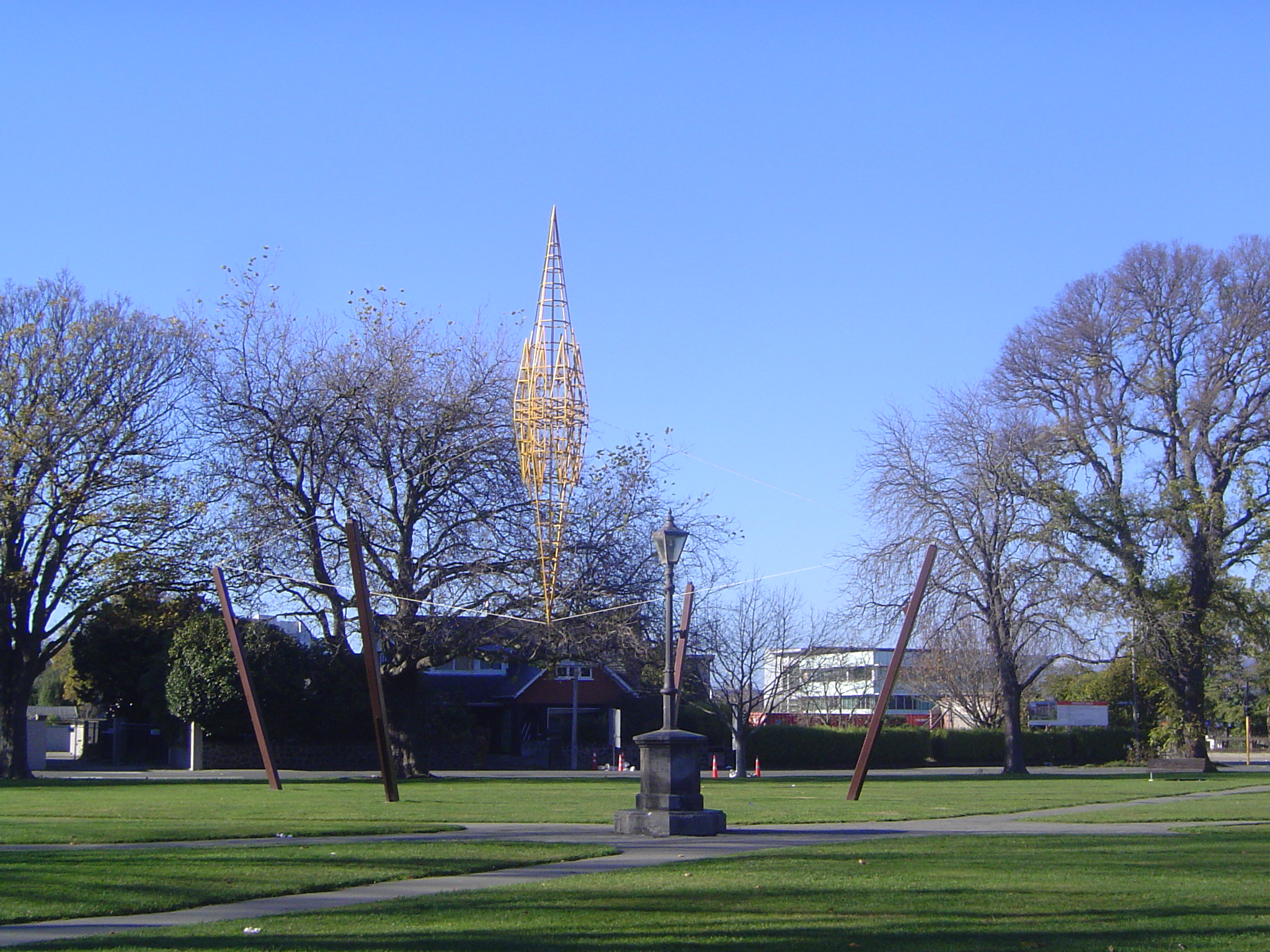Here's Neil Dawson's Spires. The sculptor explains, "There has been so much loss in the city, including a loss of location. There is a need