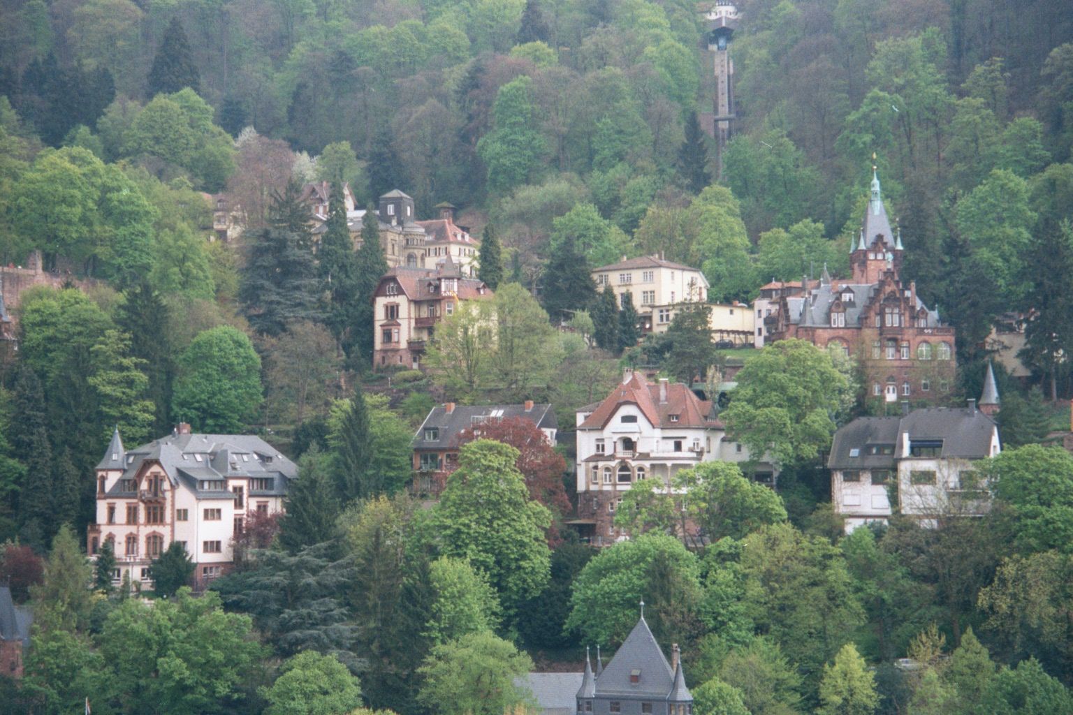 A few houses—small only in comparison to the schloss—crowd near it on the theory that prestige is contagious. In the background is the Koeni