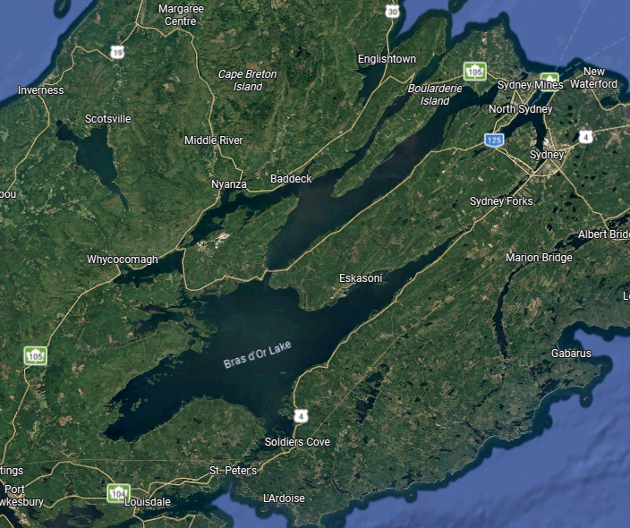 Boats coming through the canal from the strait can make their way to Baddeck, on the western shore.