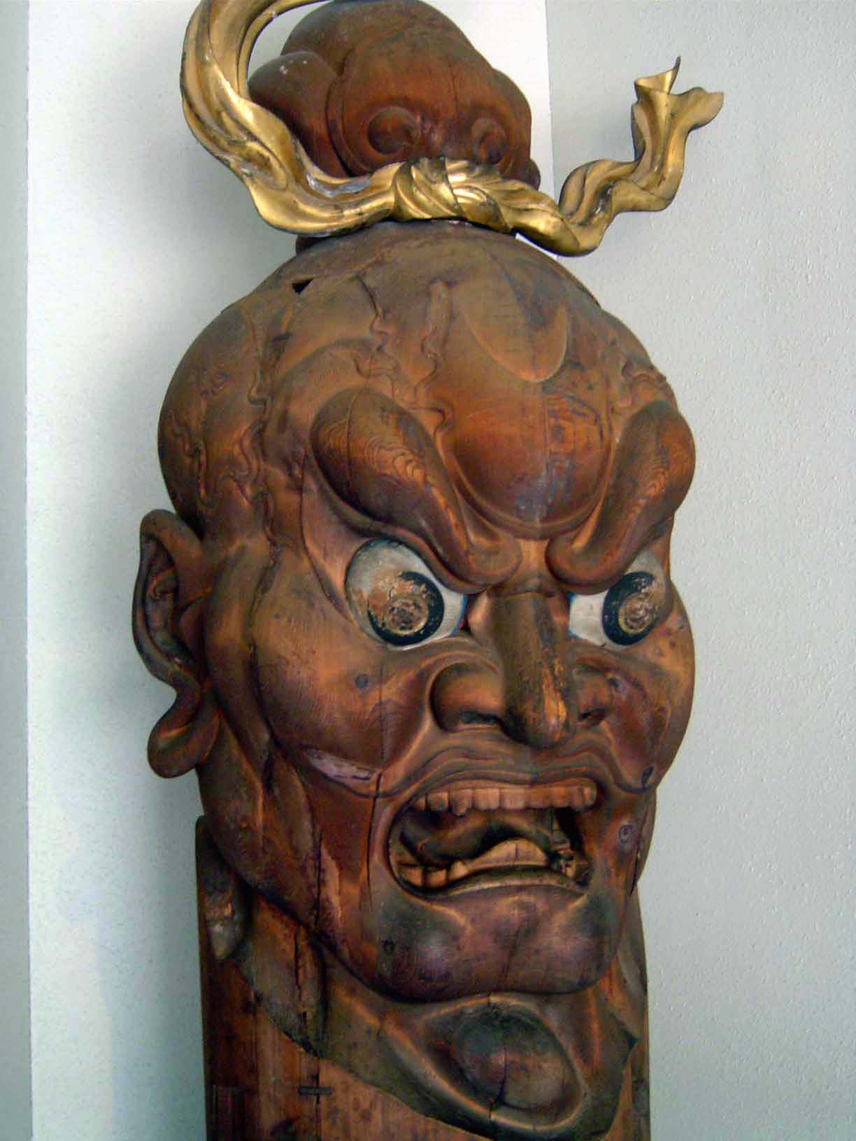 In the temple museum, the head of a temple-gate guard or Kongo Rikishi .