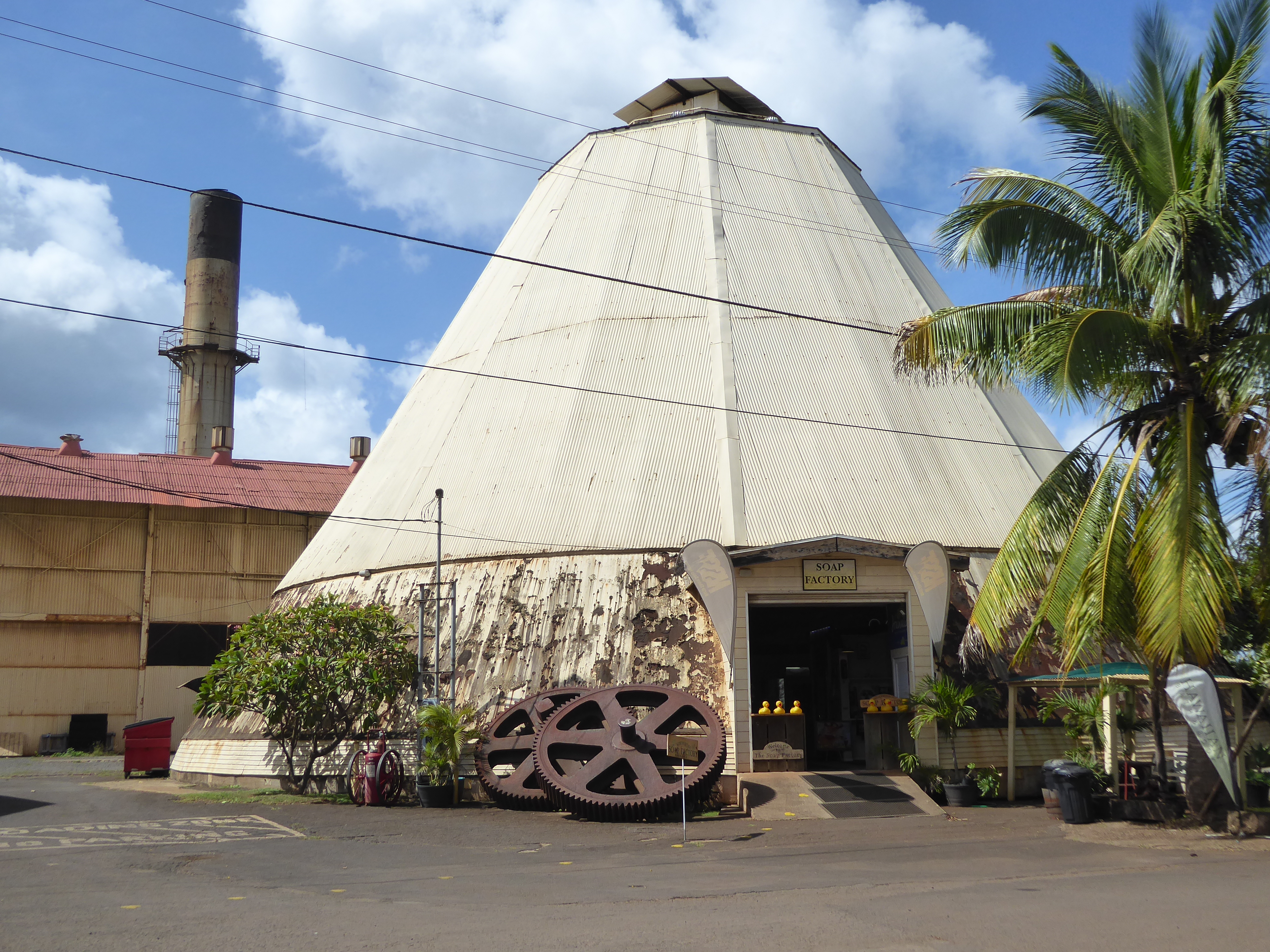 Looks original but isn't: this soap factory does not appear on an aerial photo published in Joseph Kennedy's North Shore of O'ahu, 2011.