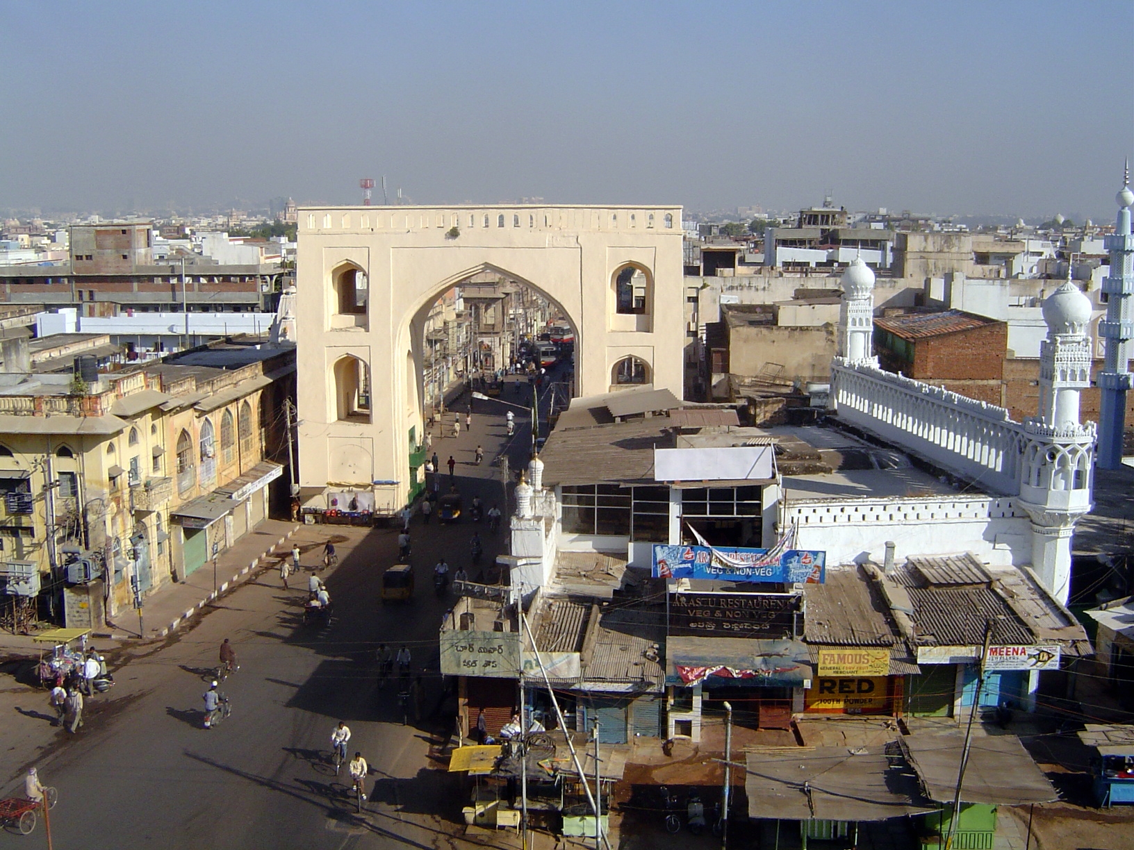 From the Char Minar there's a good view of the four streets that diverge from it, neatly sectioning the old city into four quarters—a geomet