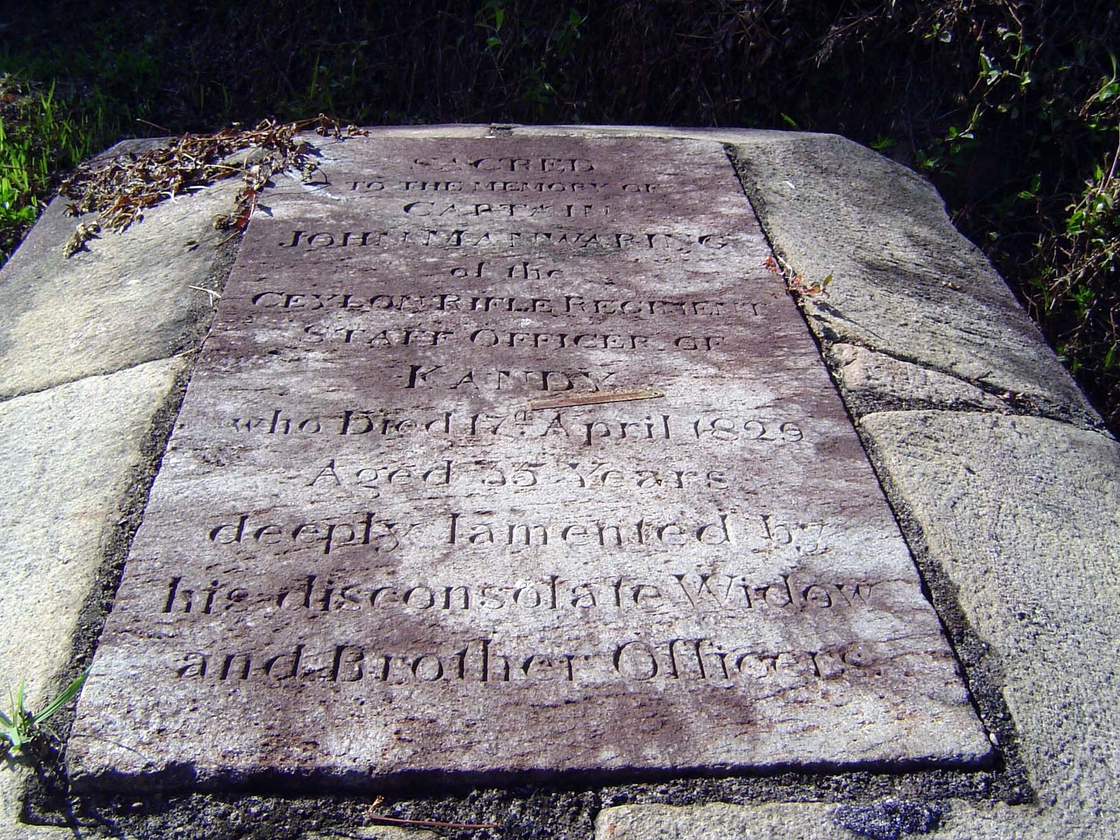 John Manwaring 1794-1829 of the Ceylon Rifles. Manwaring served in the Kandyan War of 1815 and was described as "a most efficient officer."