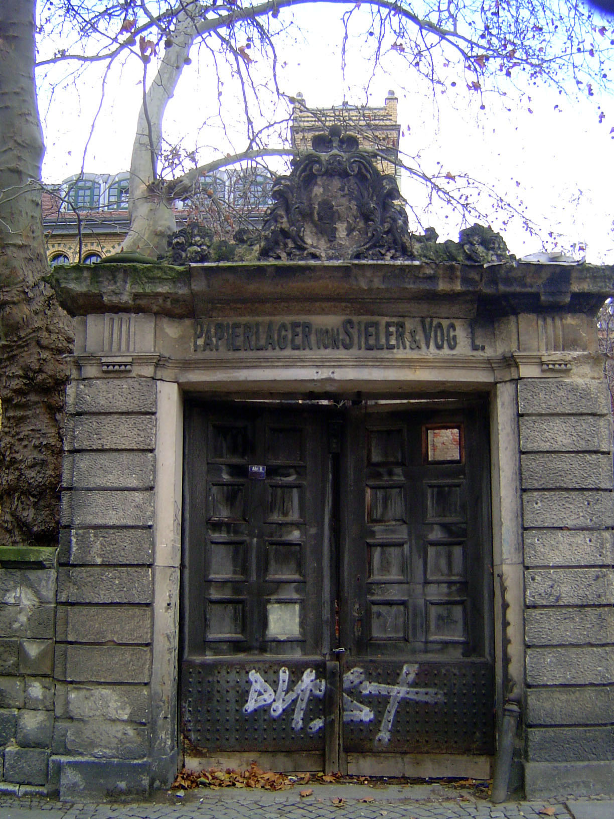 A paper warehouse, still in ruins.