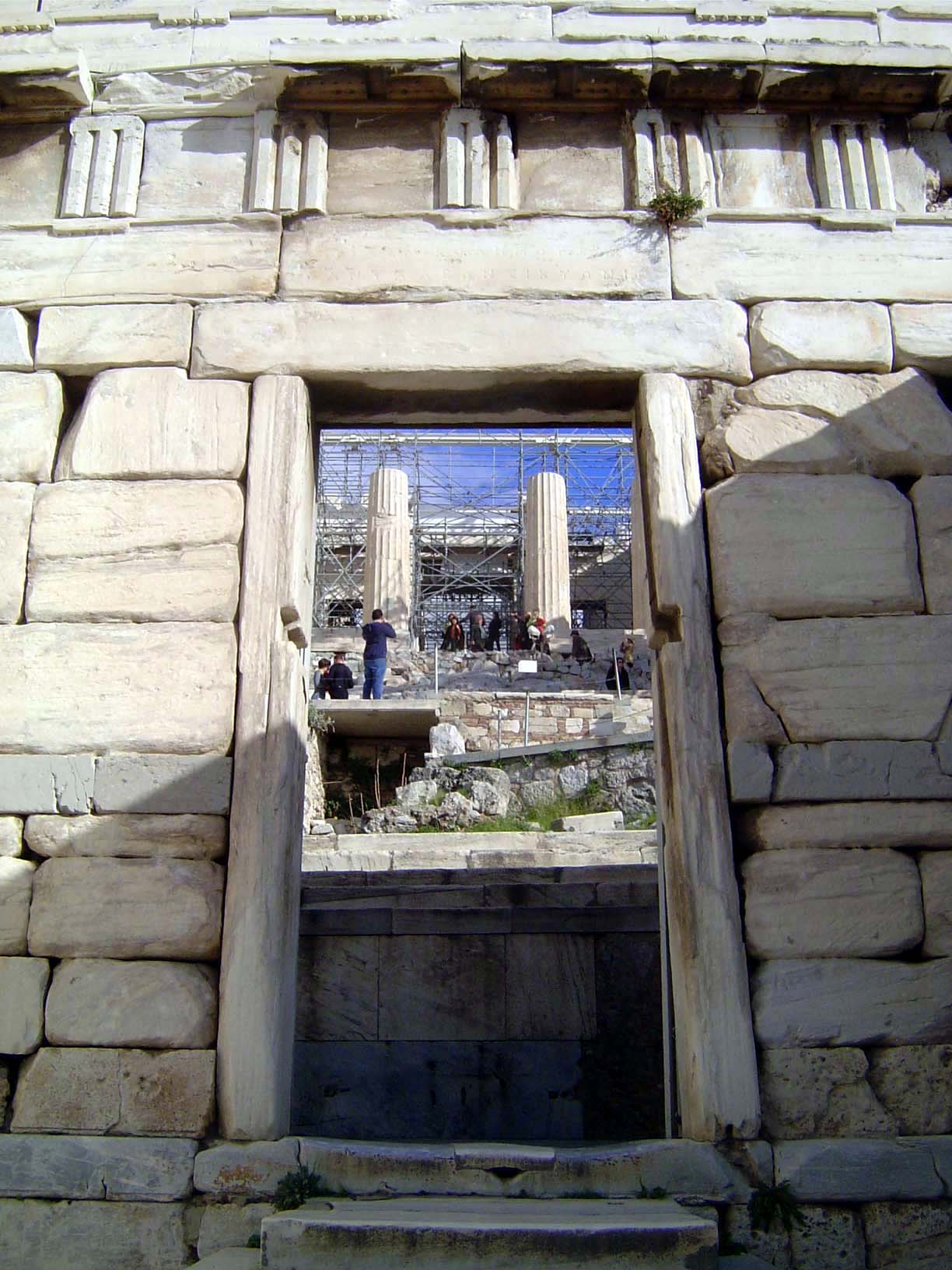 A view from below, looking through the Beulé Gate, named for Ernst Beulé who in 1852 unearthed it from Turkish bastions.