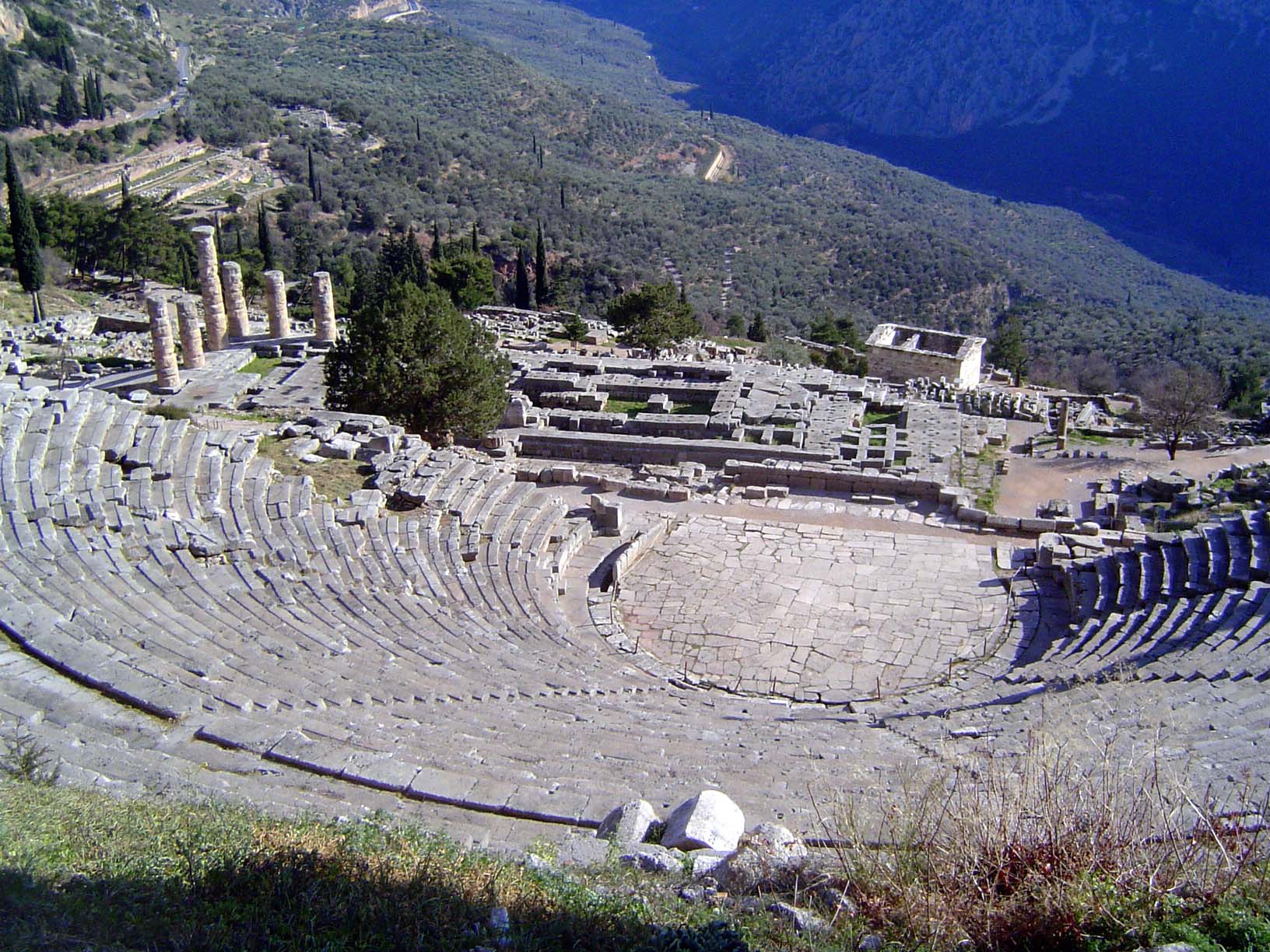 Above the temple is this 4th century B.C. theater, rebuilt by the Romans in the 1st A.D with room for 5,000.