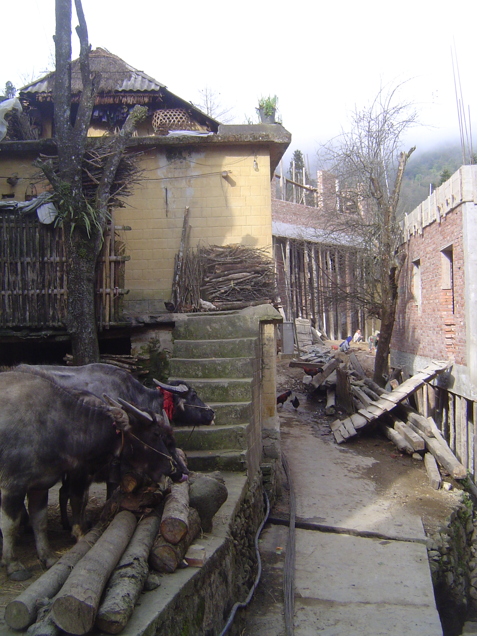 The center of the village is a construction zone.