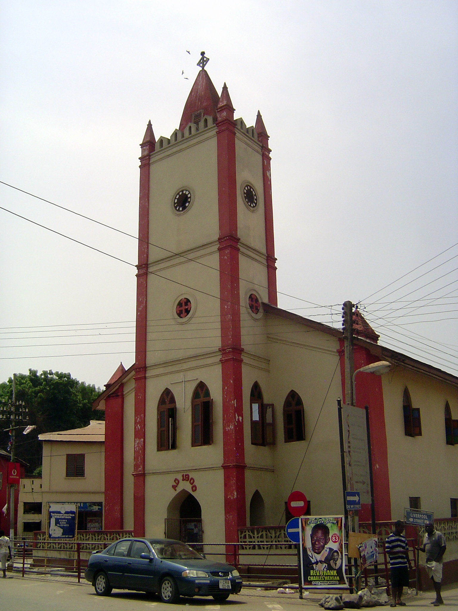 A block away, a Methodist church.