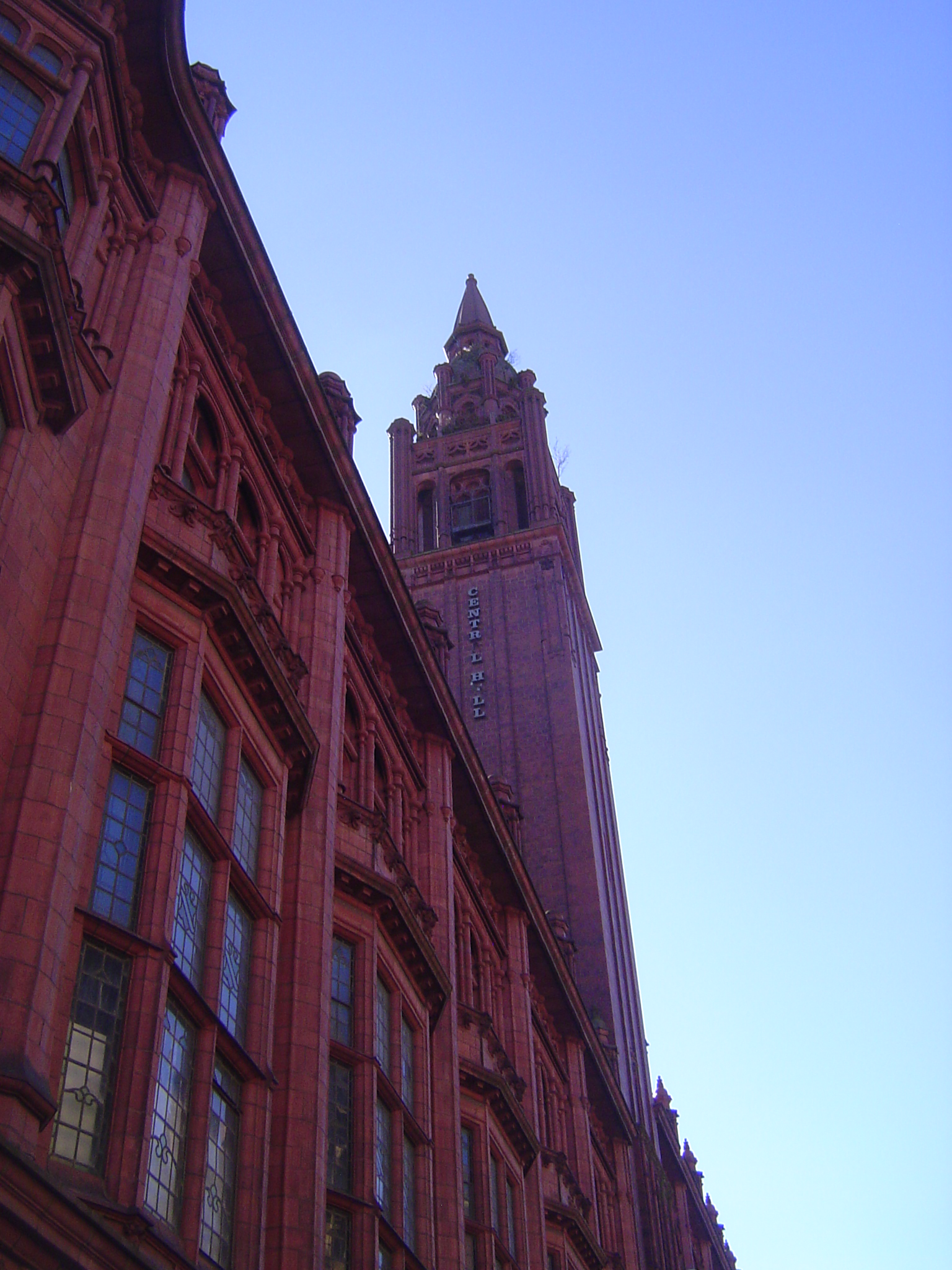 The sign on the tower tries to say Central Hall. That would be be the Methodist Central Hall. Ewen and J. Alfred Harper built the place to s