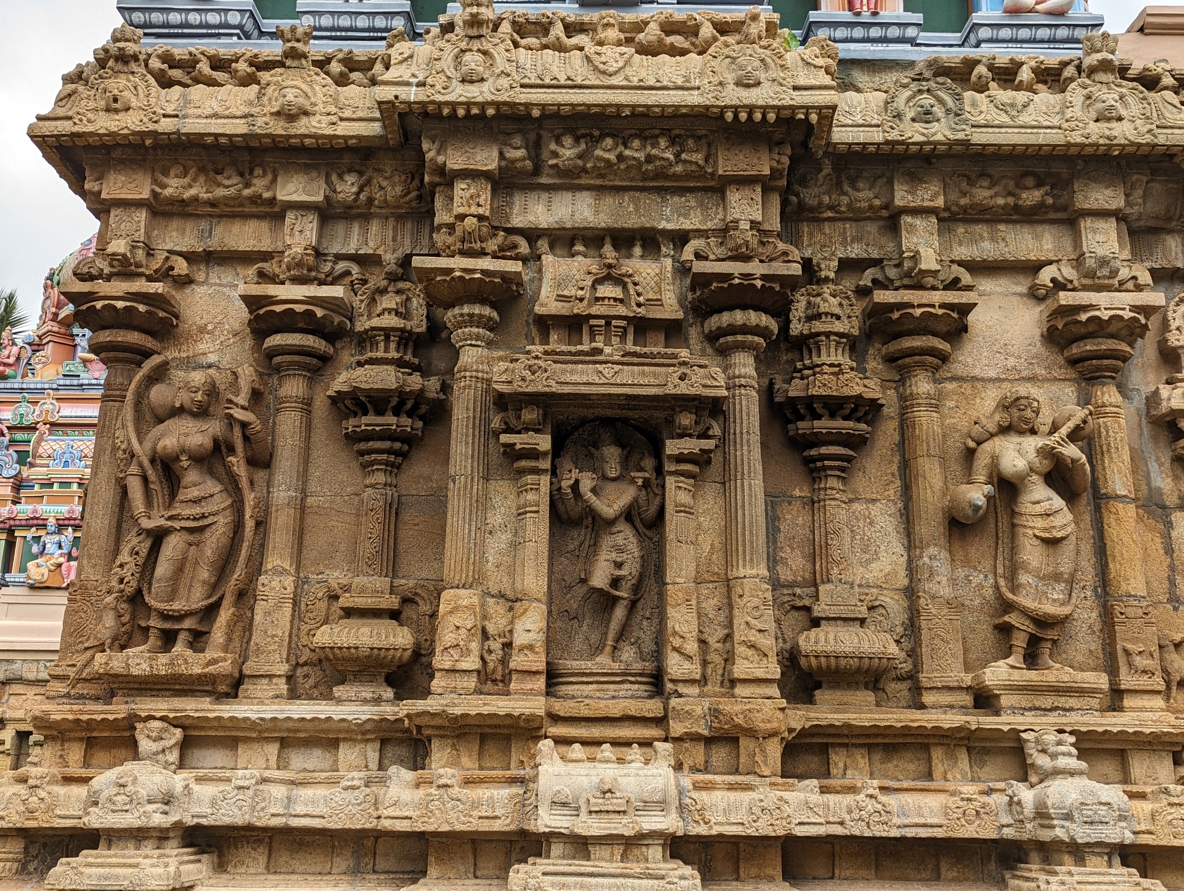 We can argue all day about whether paint improves stone.  Anyway, here's Venugopala, which is to say Krishna playing his flute.  He evidentl