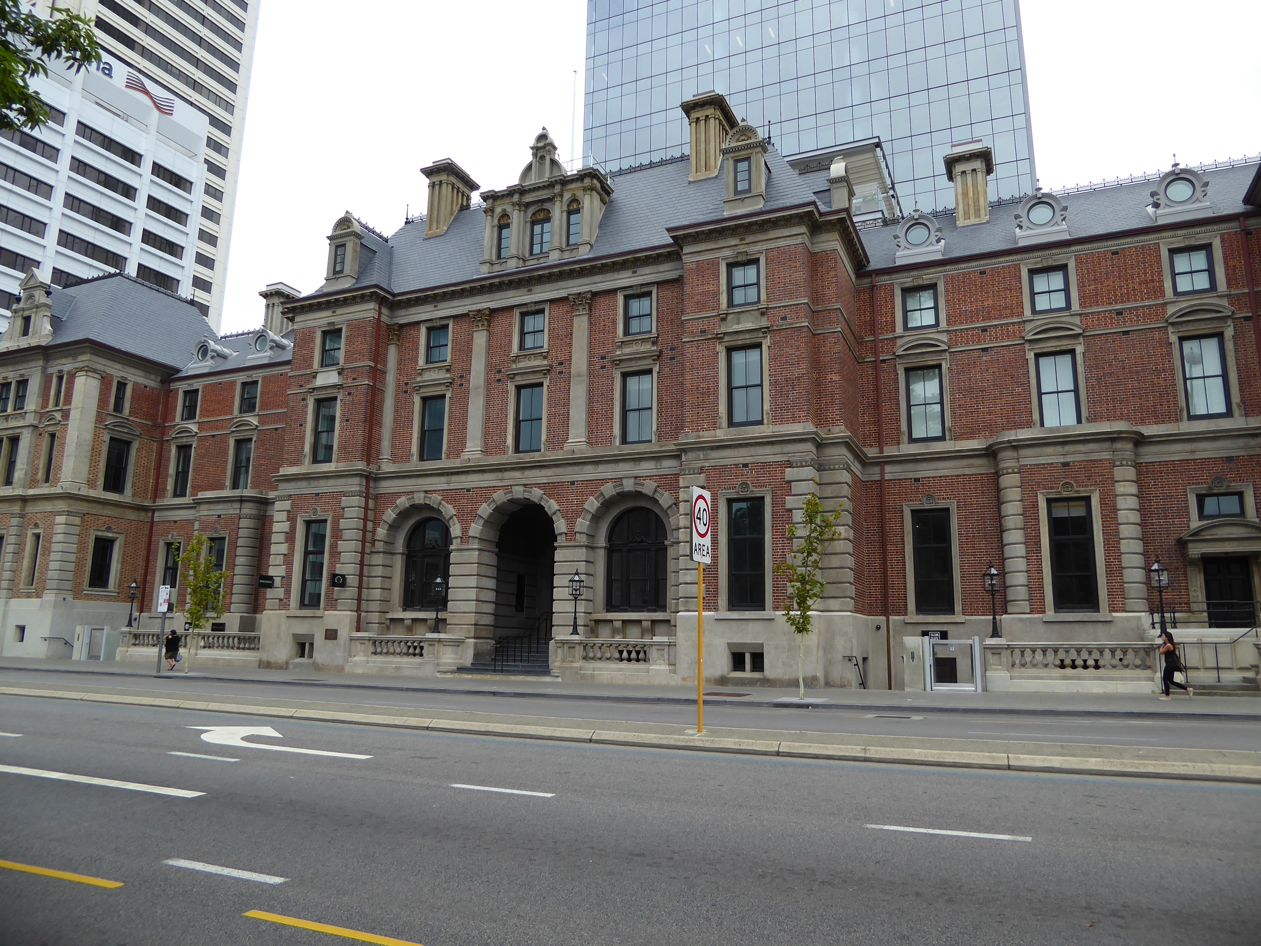 Same building, seen from around the corner and back on St. George's Terrace. Completed in 1874, the style is a blending of Victorian Second