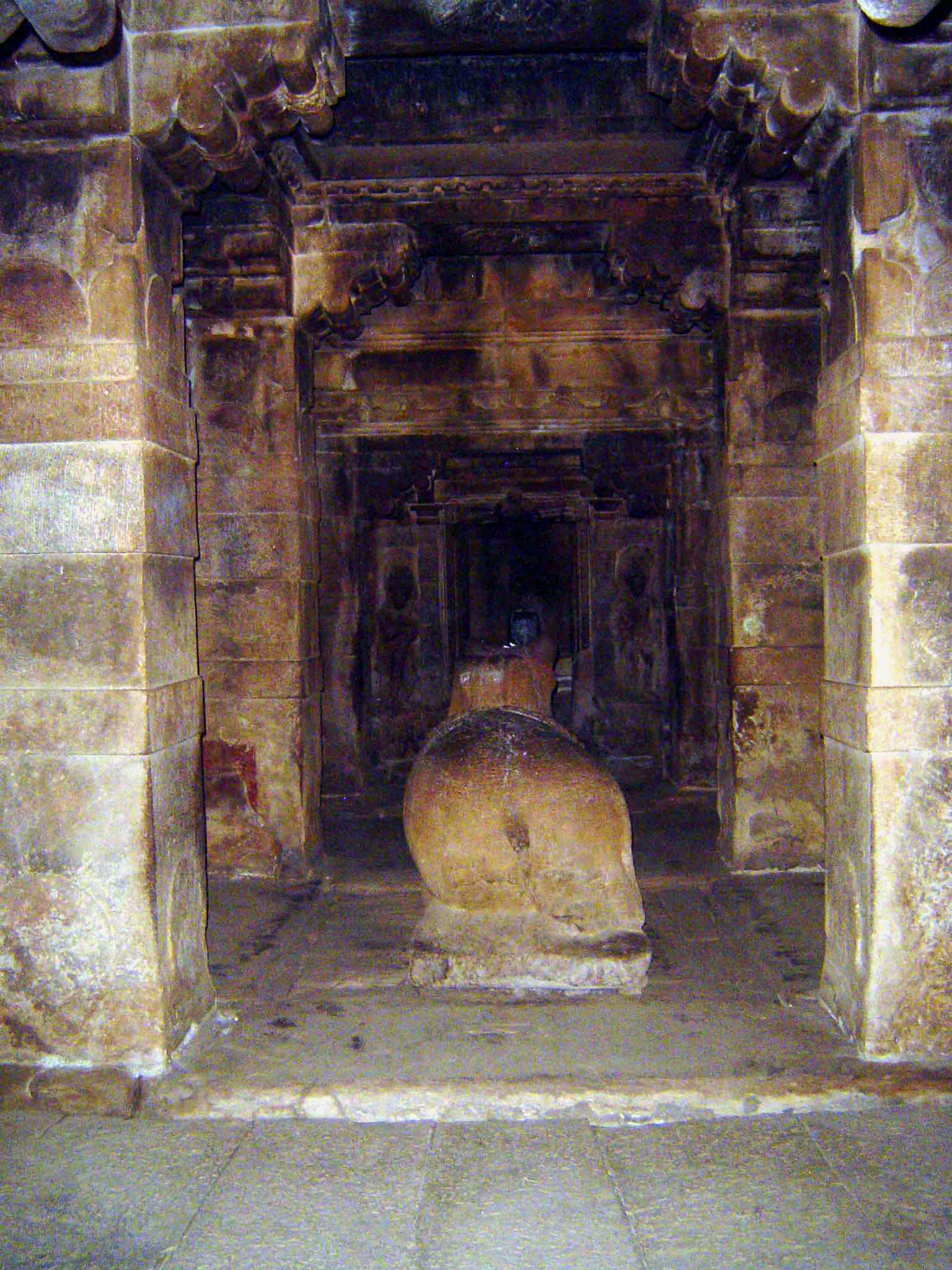 Interior; the temple was converted at some point to the worship of Shiva; the Nandi was then put in place.
