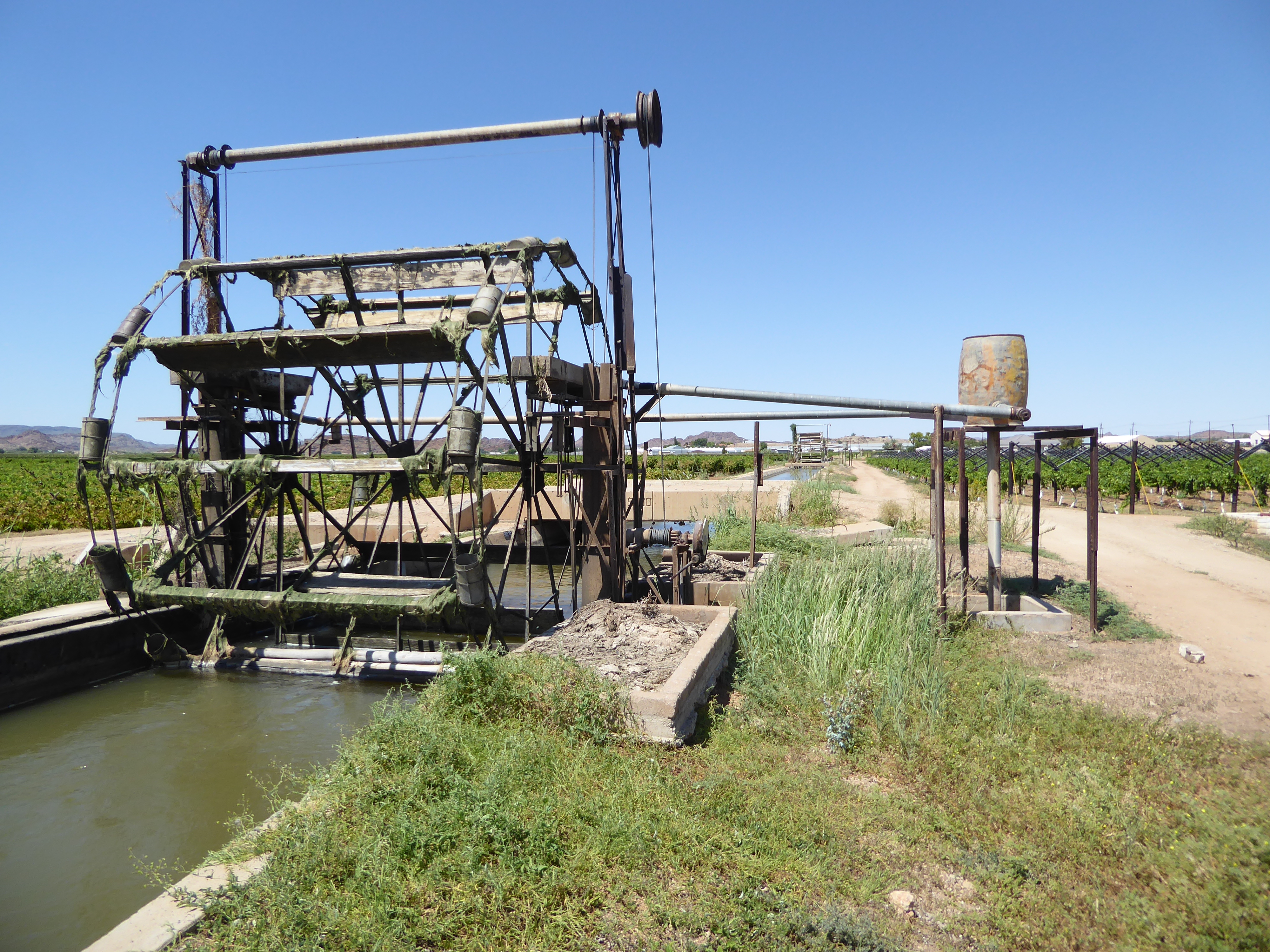 A local settler, Piet Burger, devised a water wheel copied many times along the local canals.
