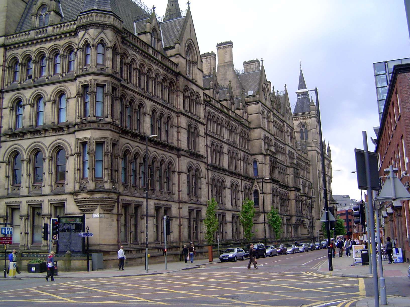 The equally massive town hall, seen here from the back of its unusual, triangular plan.