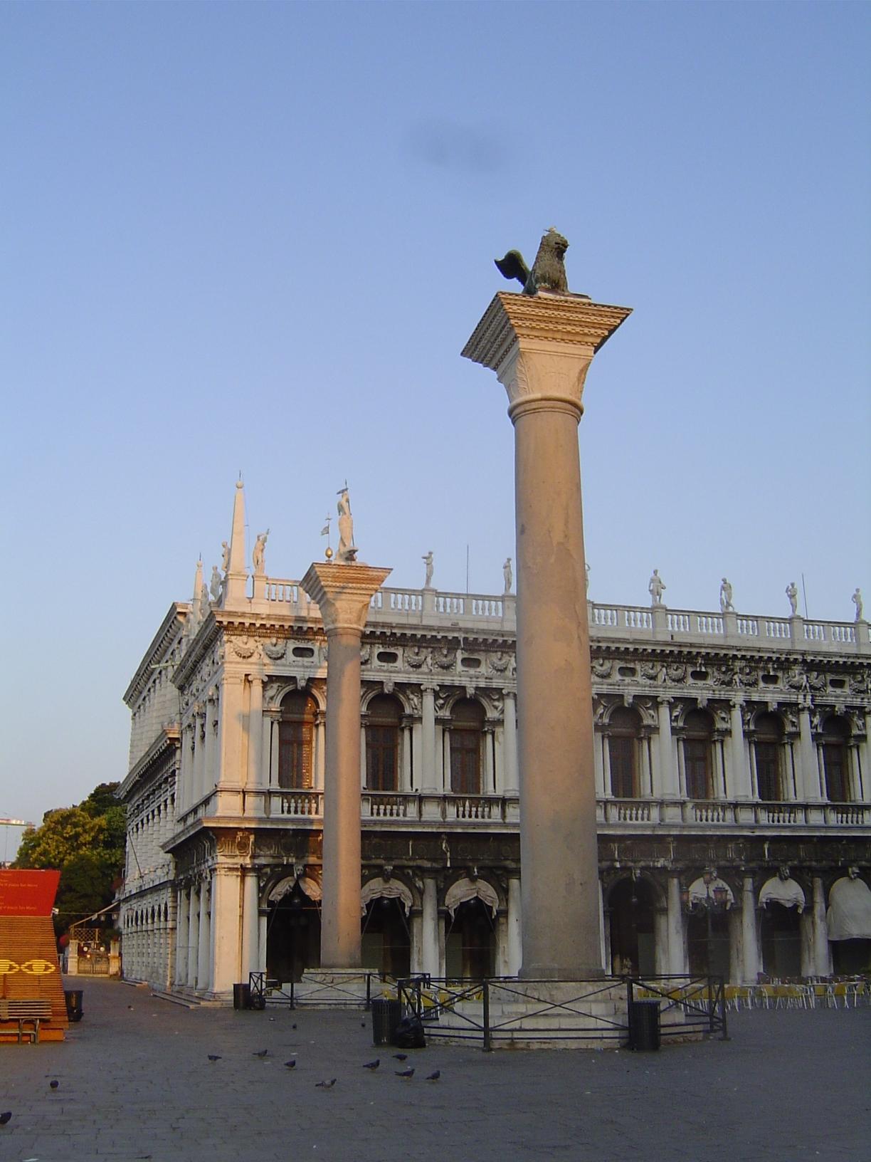 Turning around and looking at the piazetta: The building is the library of St. Mark's, known more formally as the Sansovino Library or Libre