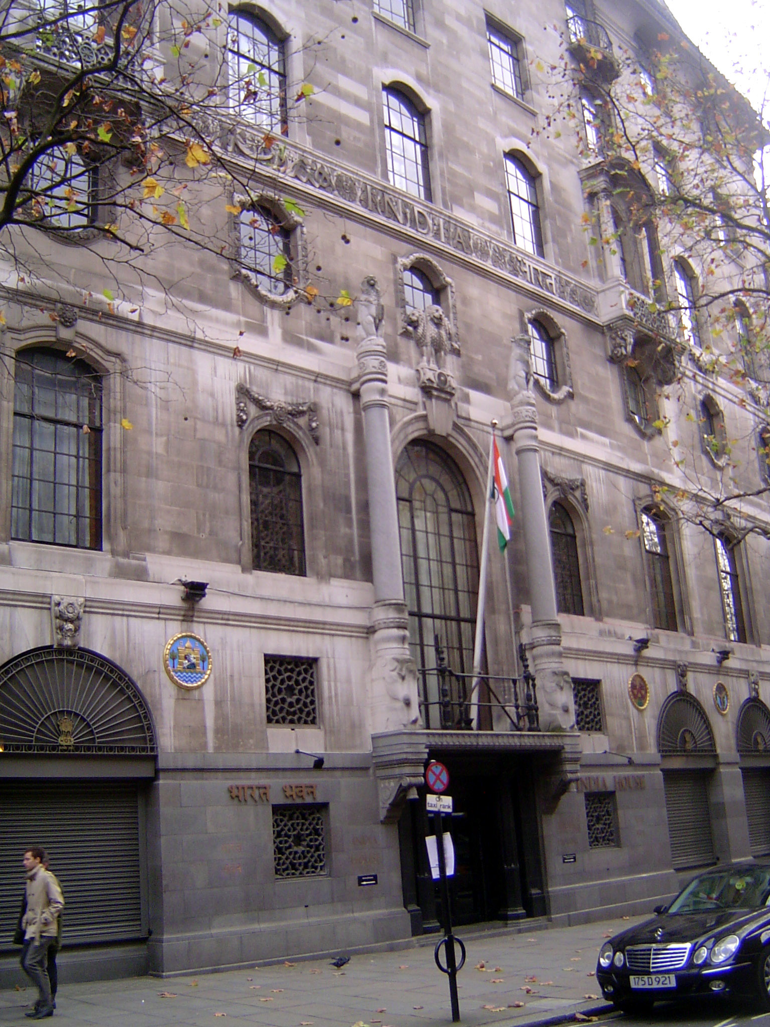 Next door: India House, home of the Indian High Commission. This is another Herbert Baker job. Baker had worked extensively in New Delhi, wh