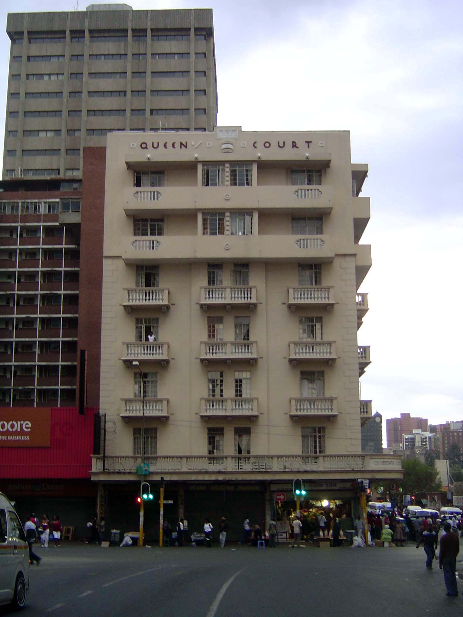 Eventually the city's builders turned away from classical antiquity. Here, at Von Wielligh and Bree, is an apartment building in the Art Dec