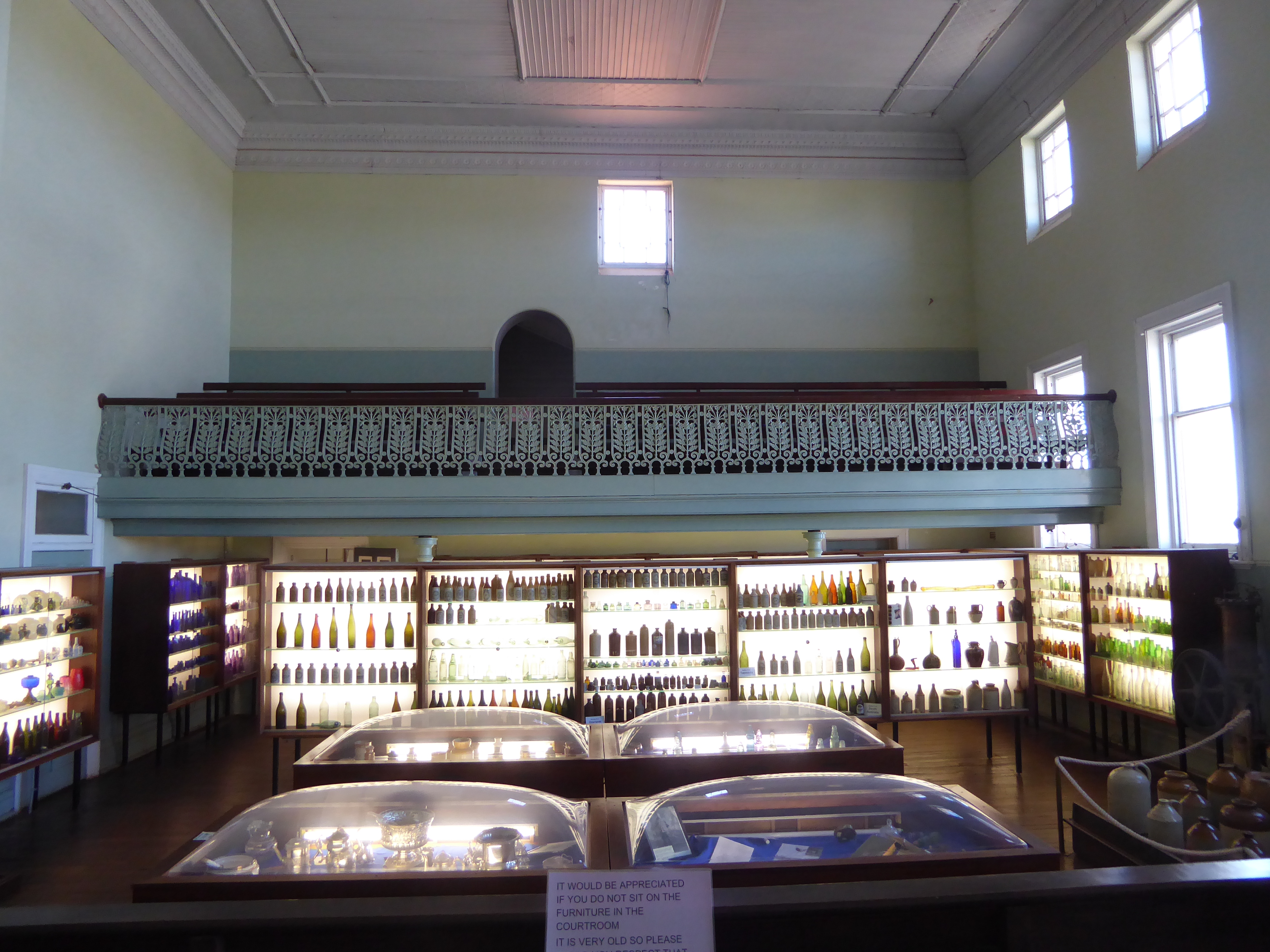The view from the bench oversees a collection of pioneer-vintage bottles.