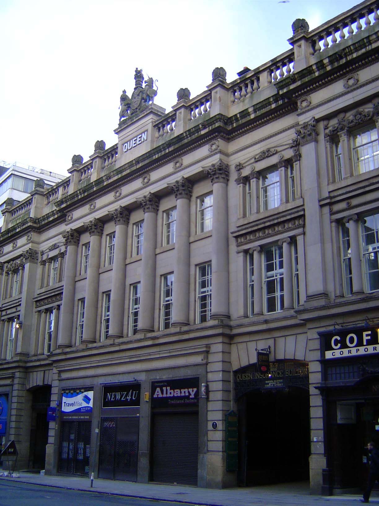 Also converging on the town hall but at a right angle to Castle Street is Dale Street, here with the Queen Building, which opens through the