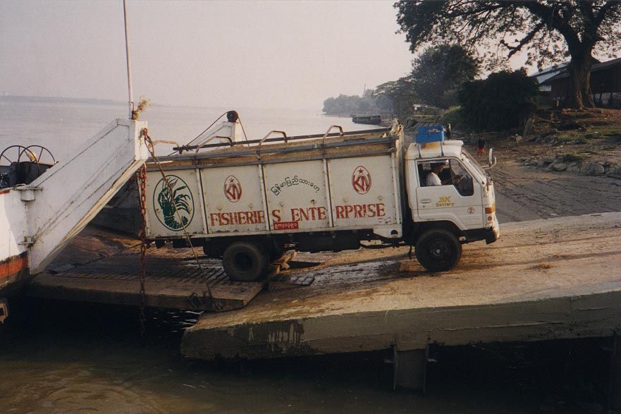 At low tide, the ferry was almost at the end of the ramp, and the truck made half a dozen runs before it made it up, pulled by another truck