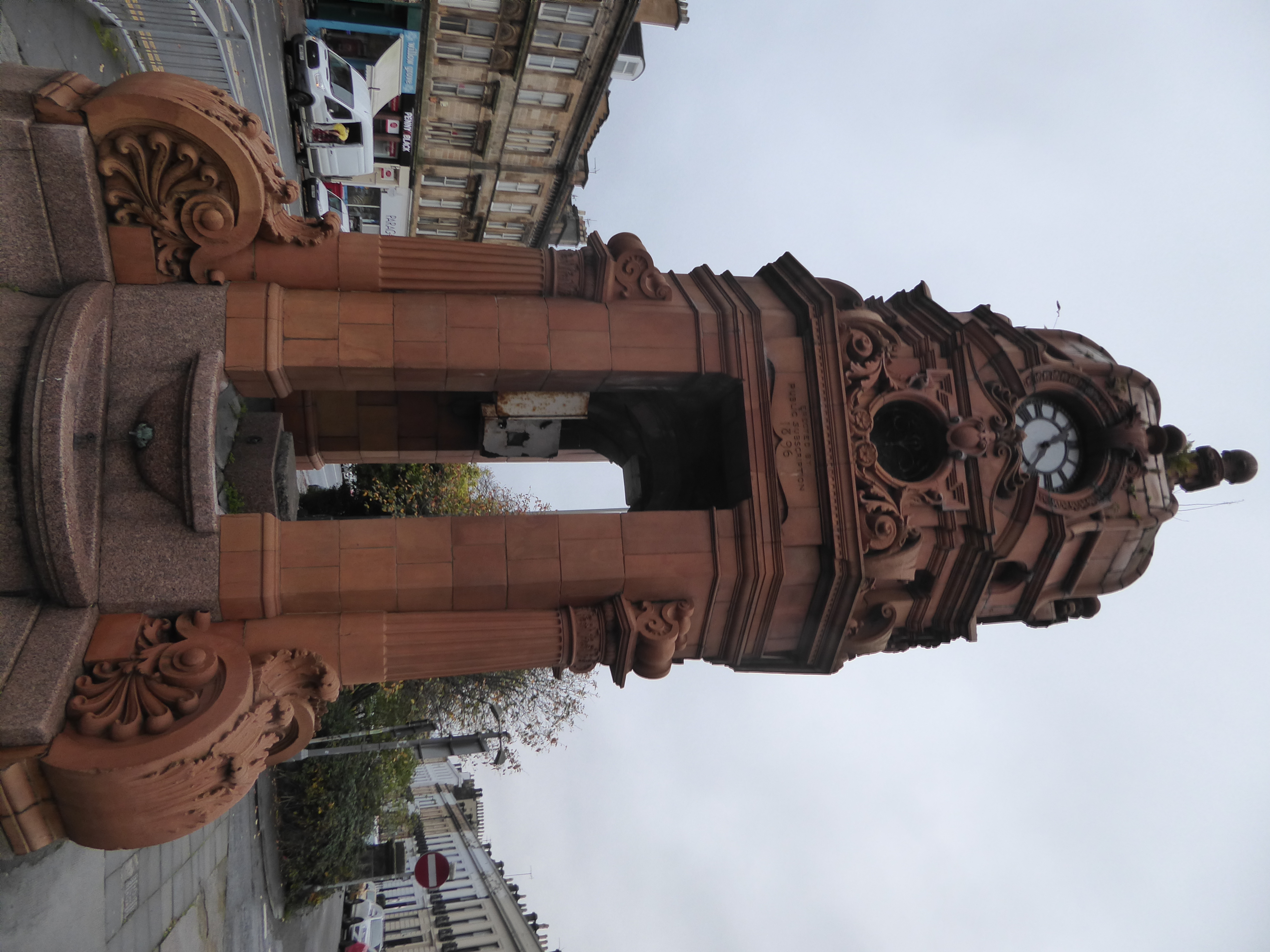 There really is a fountain close to Fountain House. It's the 1896 Cameron Memorial Fountain, made of granite and Doulton Ware.