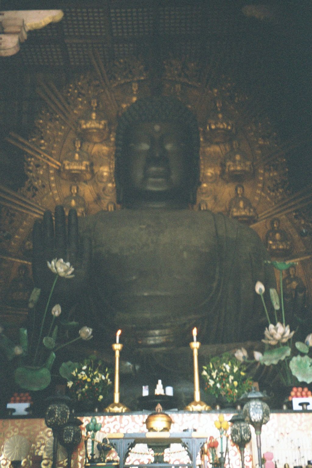 Inside: the world's biggest bronze statue, the Daibutsu or Great Buddha, weighing in at 452 tons and with a height exceeding 50 feet. It's b