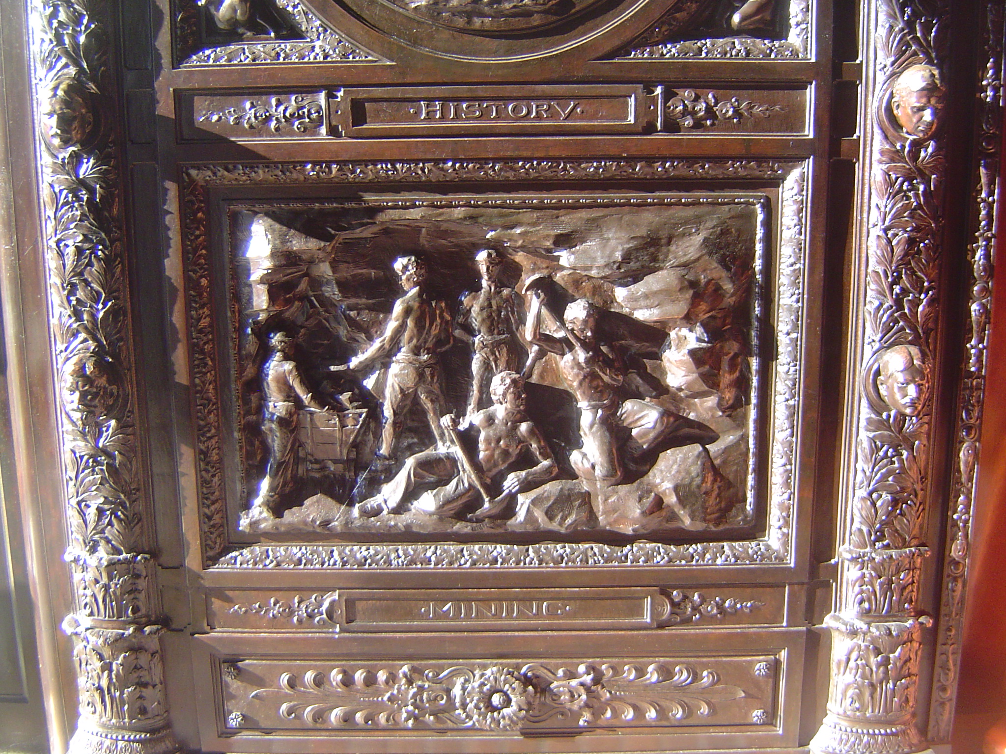 If the building is modeled on St. Peters, its main doors echo the Ghiberti ones in Florence. The panels on the Baptistery there mostly illus