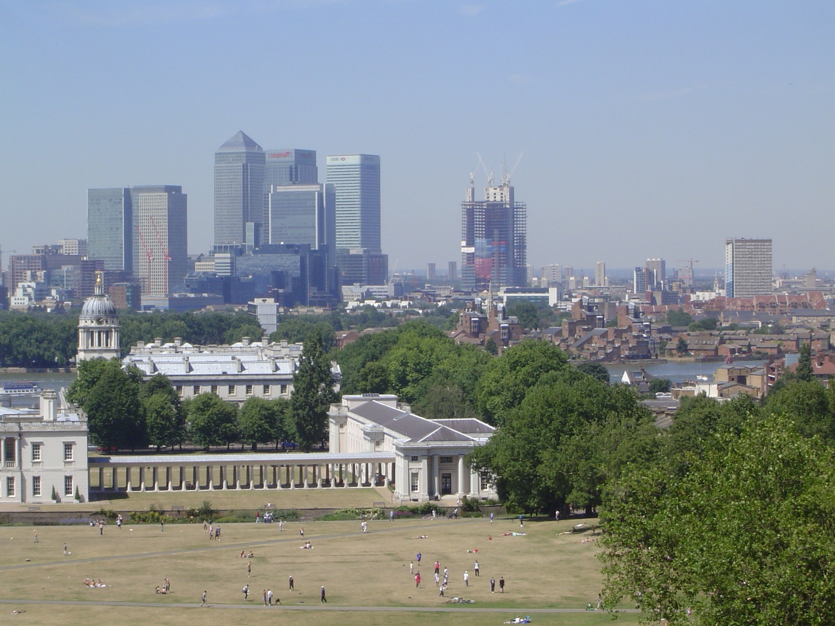All these buildings set out to catch Canary Wharf, the cluster of highrises developed on the site of the old West India Docks. The view here