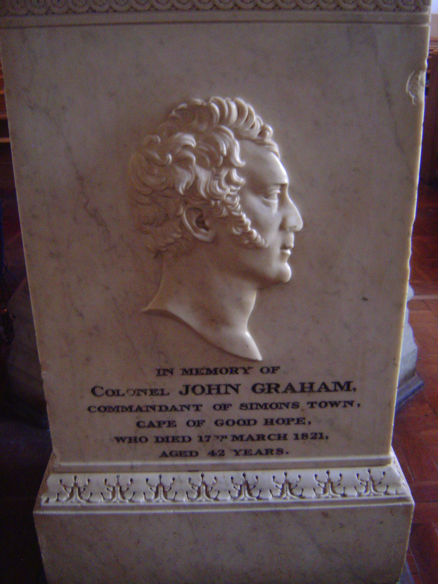 Inside the church there's a monument to the town's founder, who died a year after the arrival of the main contingent of settlers.