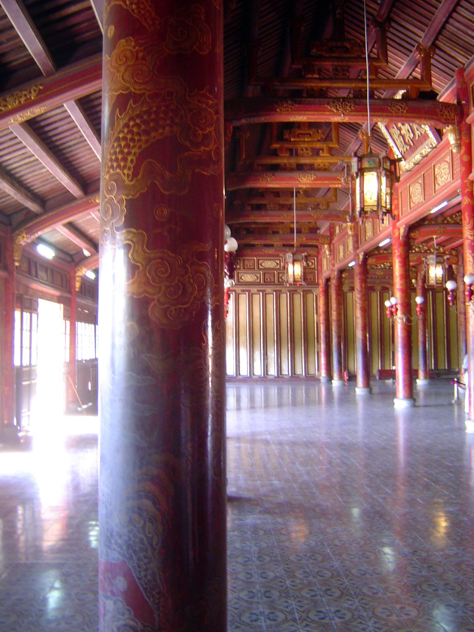 The interior, with 80 ironwood columns, is more impressive. Audiences were held in this room on the first and 15th day of each lunar month,