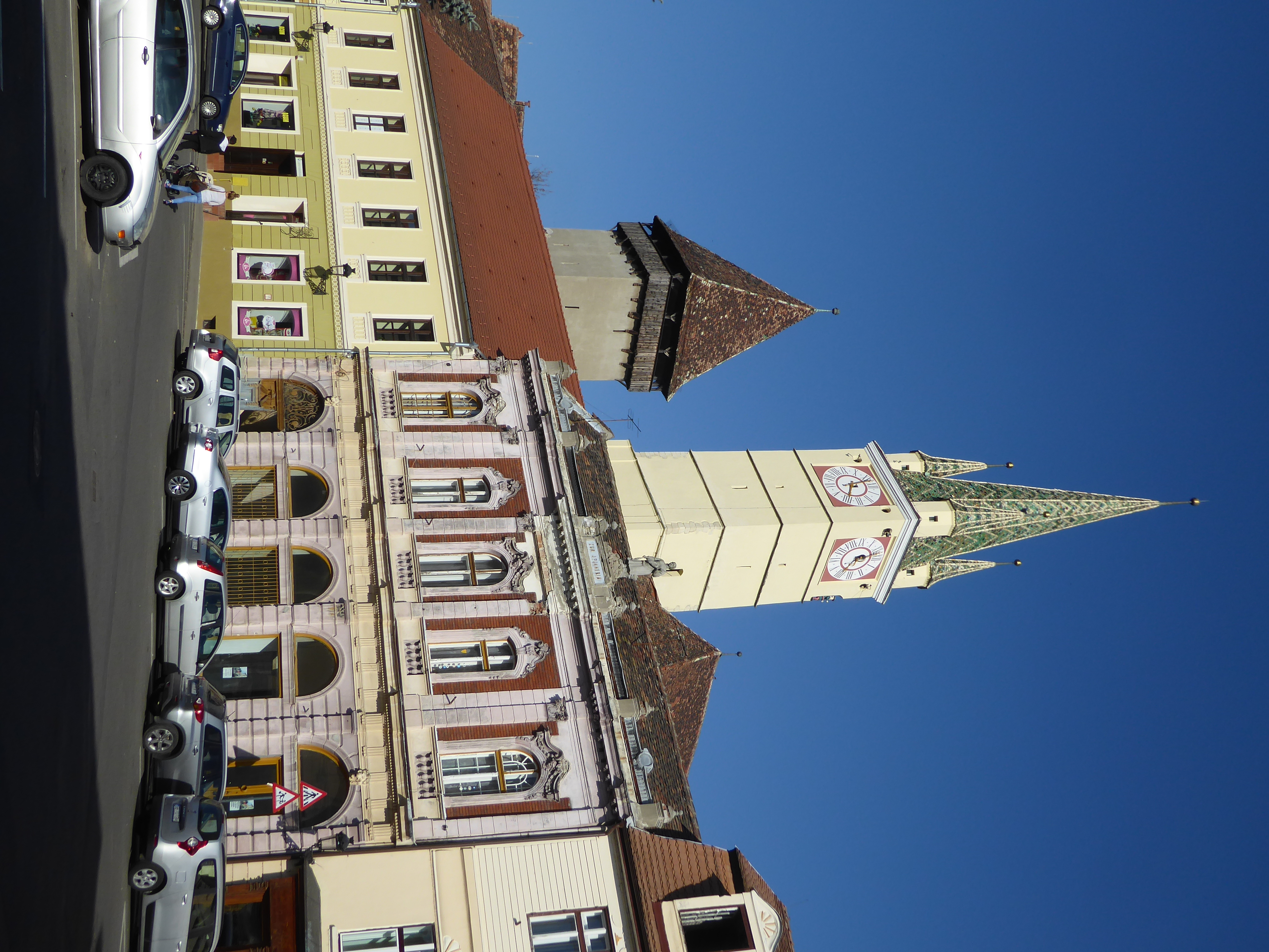 There are other once-German towns in this part of Romania. Here's Medias, half-Saxon a century ago. The building in the foreground is labell
