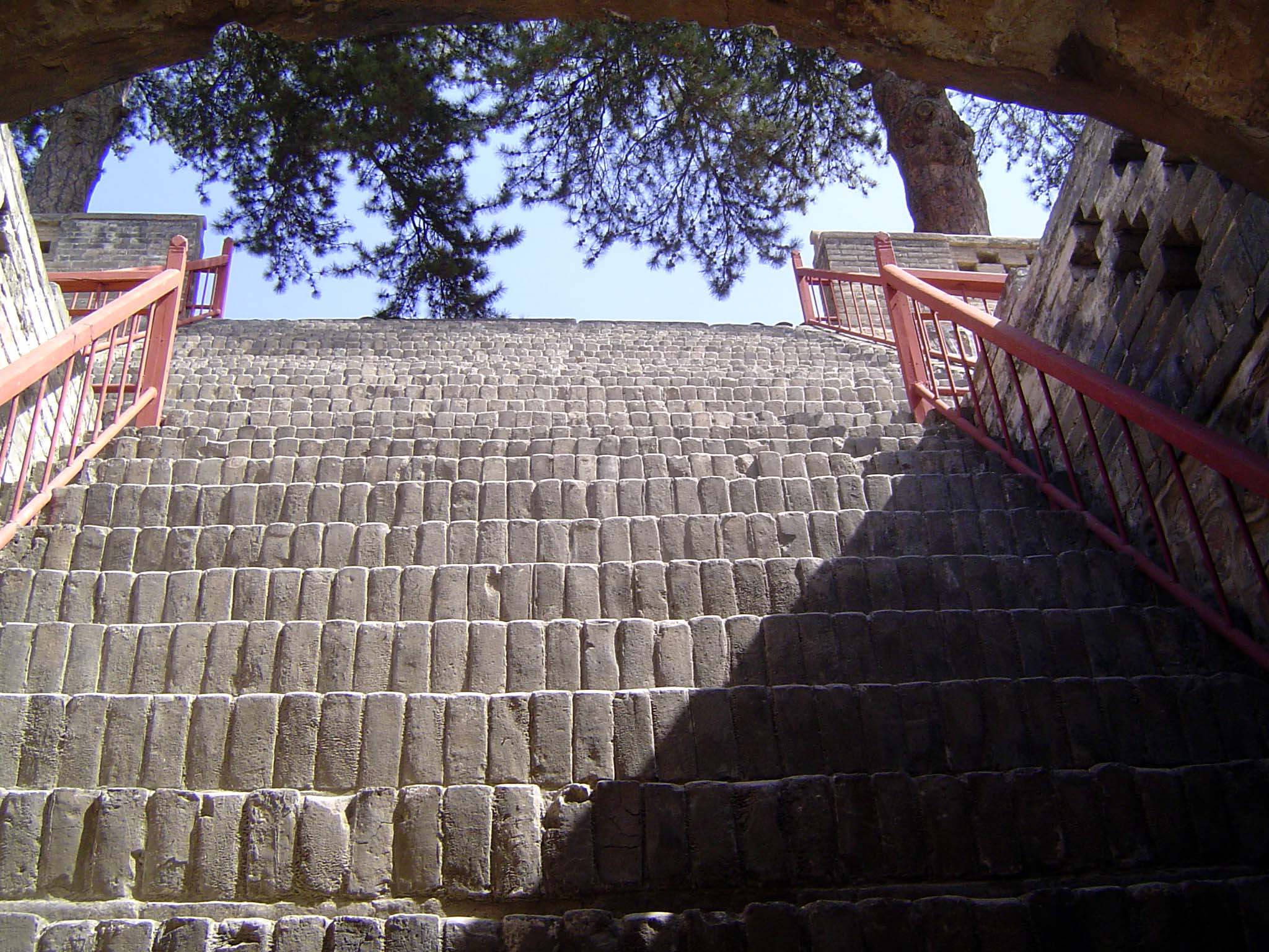 The steep staircase up to the terrace.