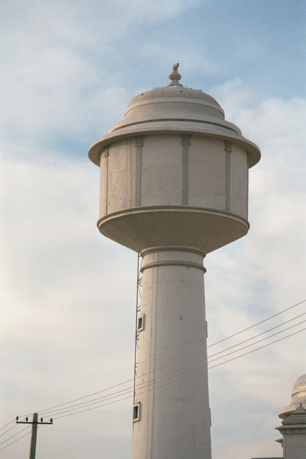 A water-tower that strives to look traditional.