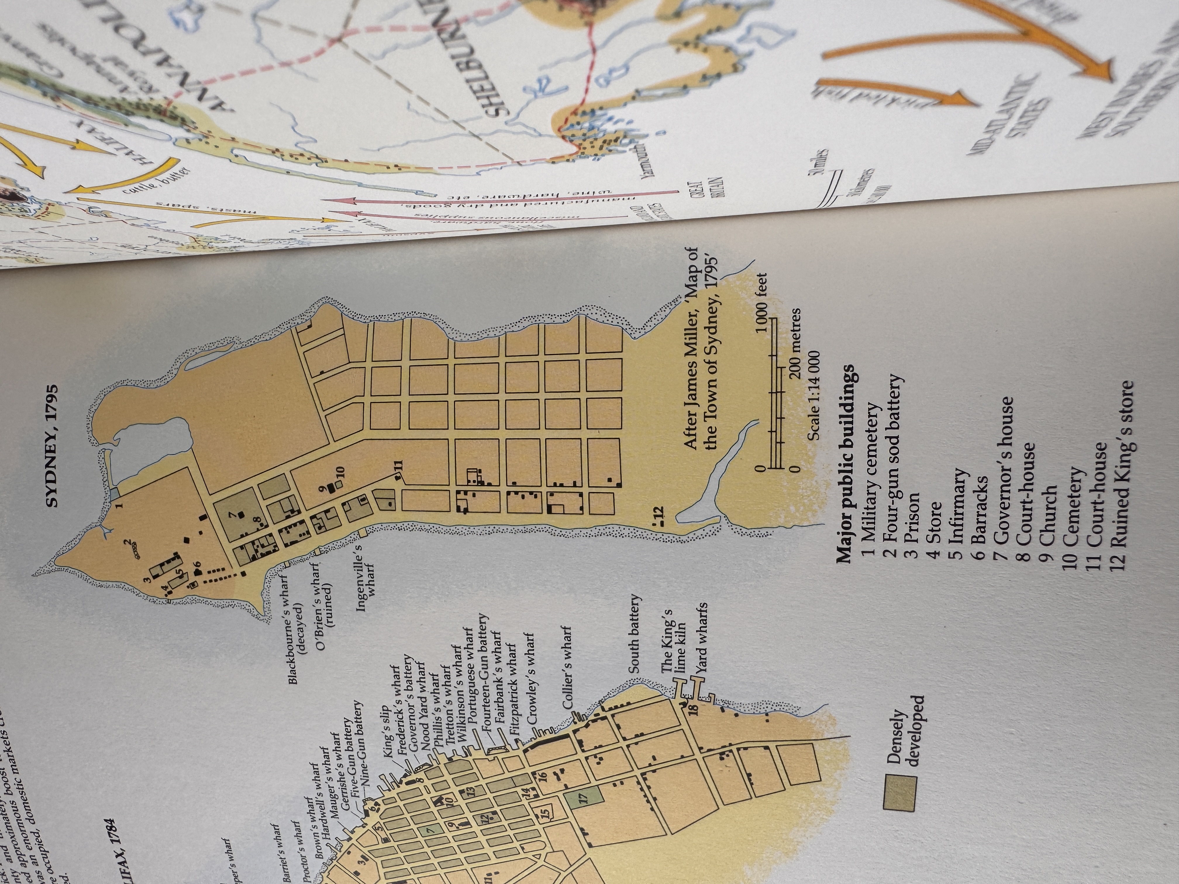Here's Sydney on the right as it was in 1795, ten years after its founding as the capital of the Colony of Cape Breton Island.  The colony s