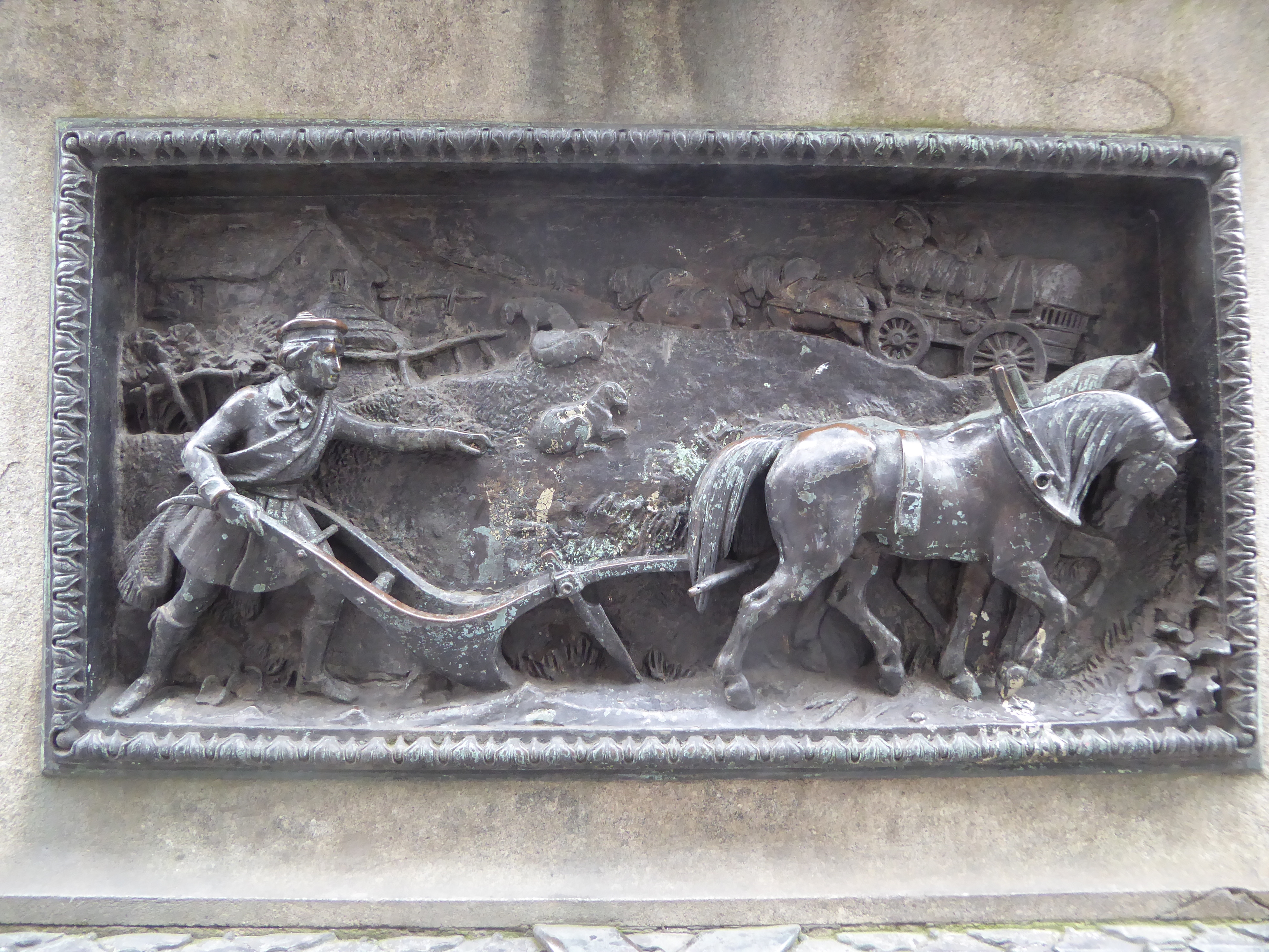 Least persuasive of the bronzes, here we have the iron duke busy giving directions to horses pulling a plow. Full disclosure: it may not be