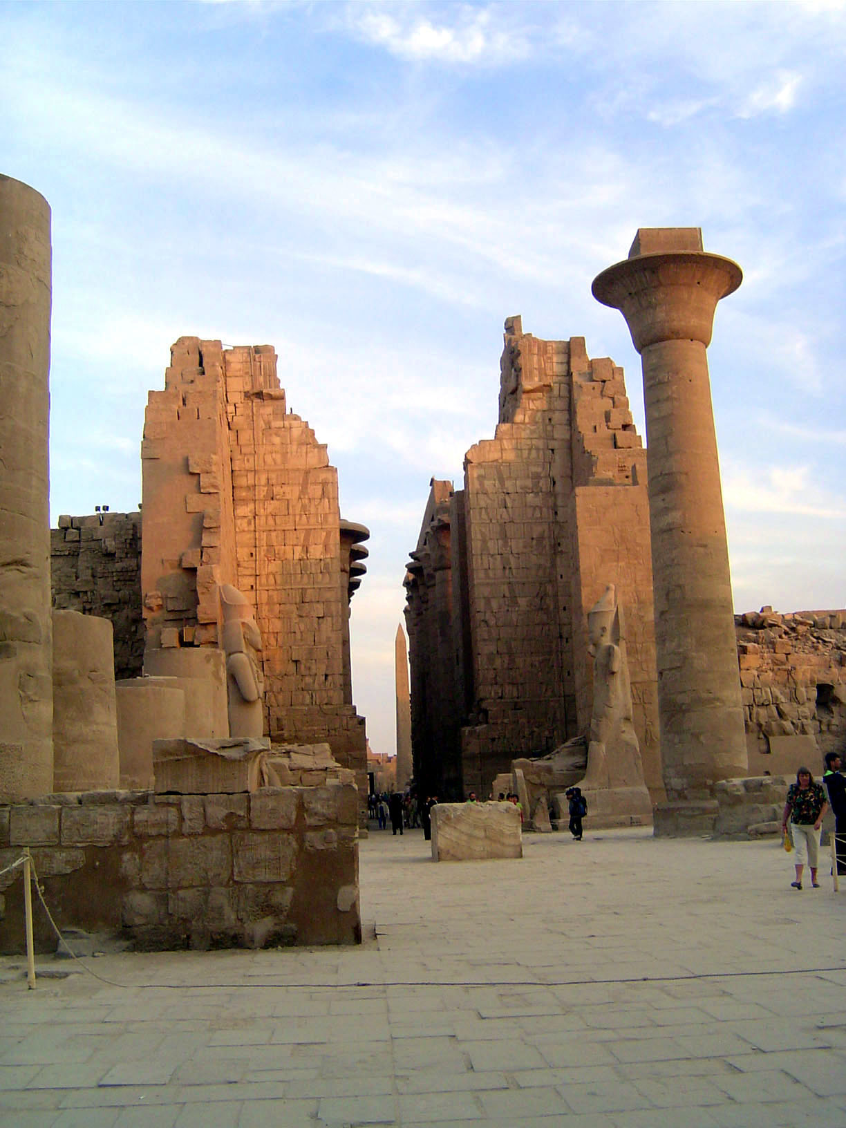 We're back to the central axis, but this time in the second forecourt of the Temple of Amun and looking at what remains of the second pylon.