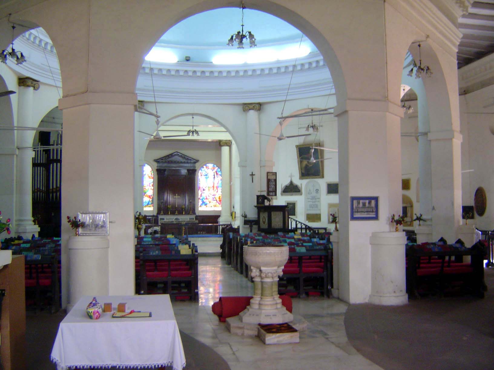 The interior is dominated by the piers supporting the dome.