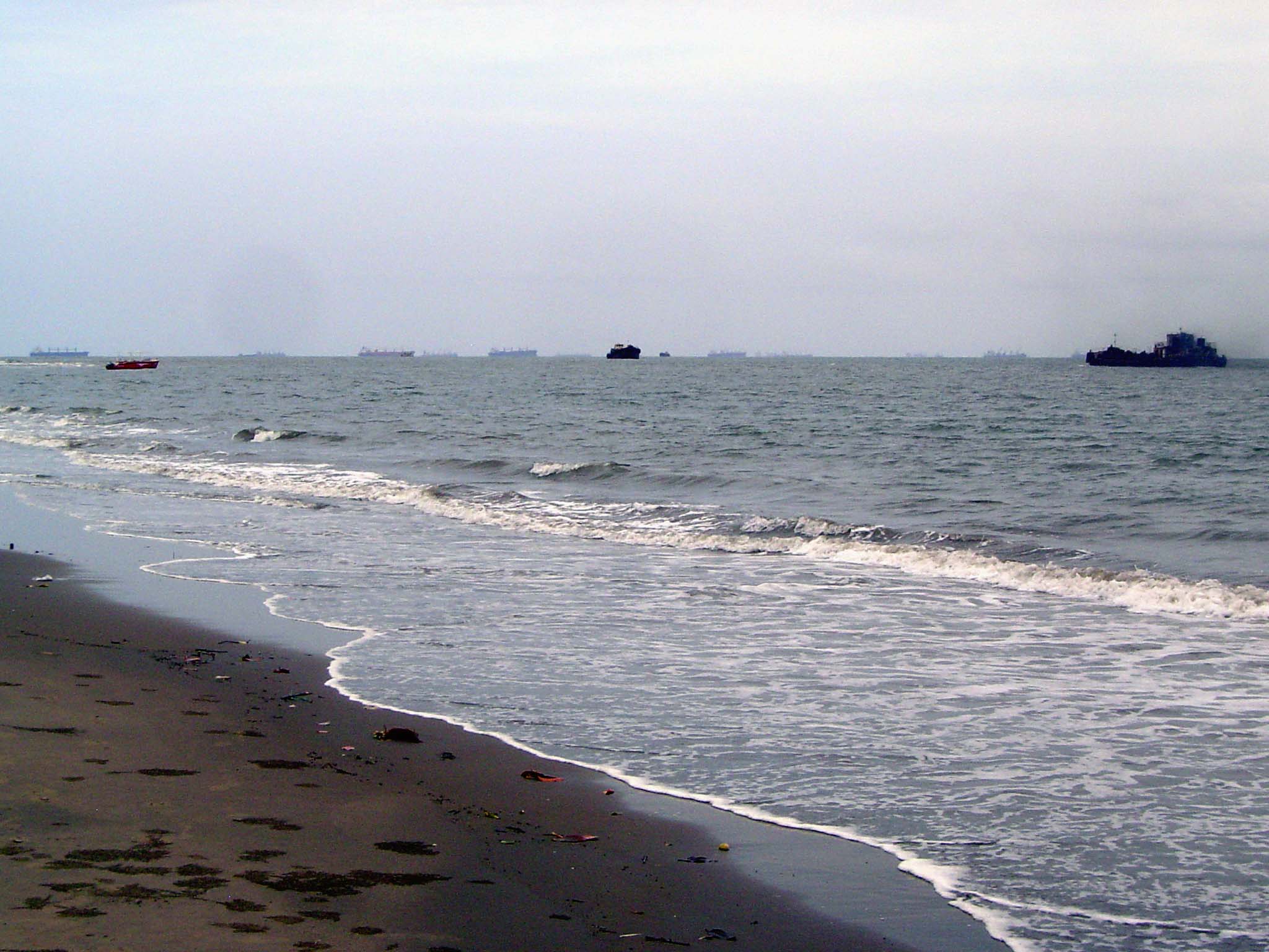 The sea is still present, of course, with a surprising number of ships at anchor. They're mostly bulk carriers, with iron ore and manganese