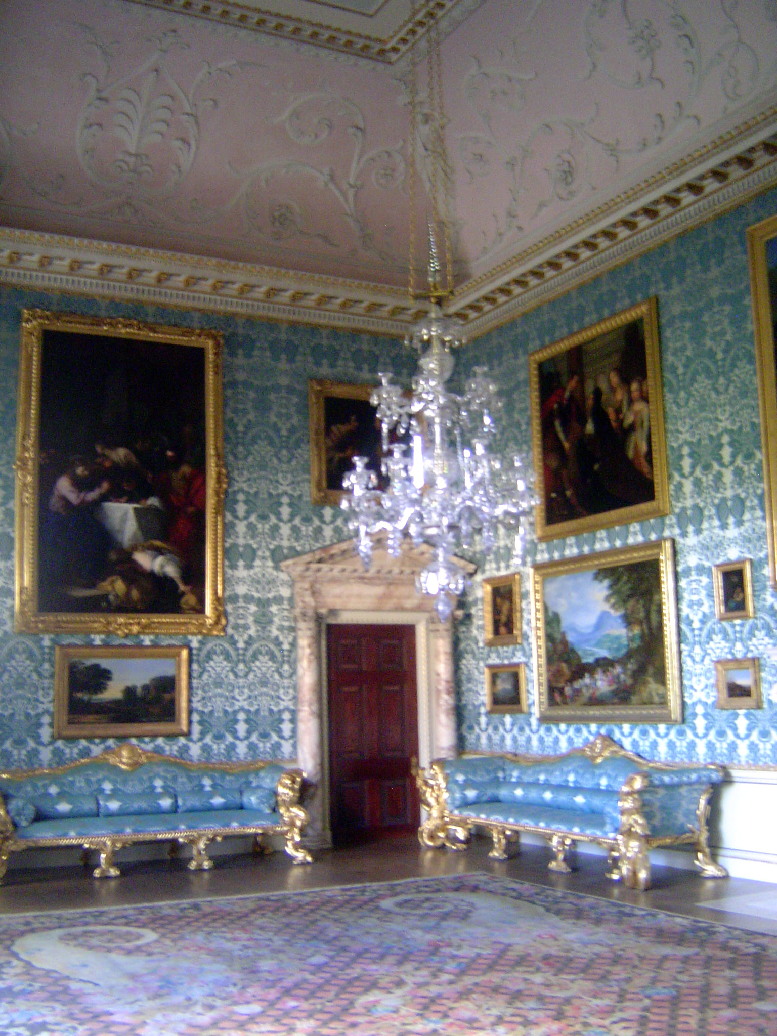 The adjoining State Drawing Room is too grand for any normal person. The bright upholstery and wallpaper are recent restorations, funded out