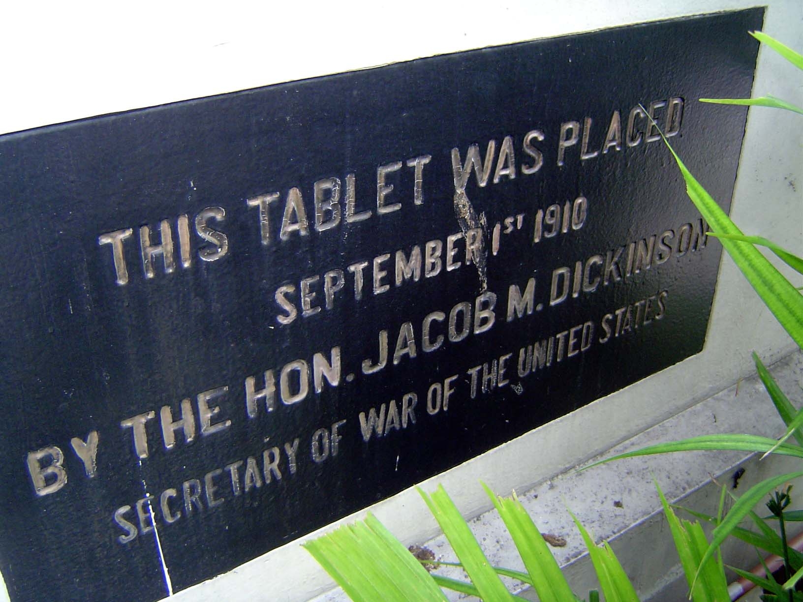 Hidden by landscaping, the hotel has a cornerstone laid by the American cabinet officer who, for lack of a Colonial Office, was responsible