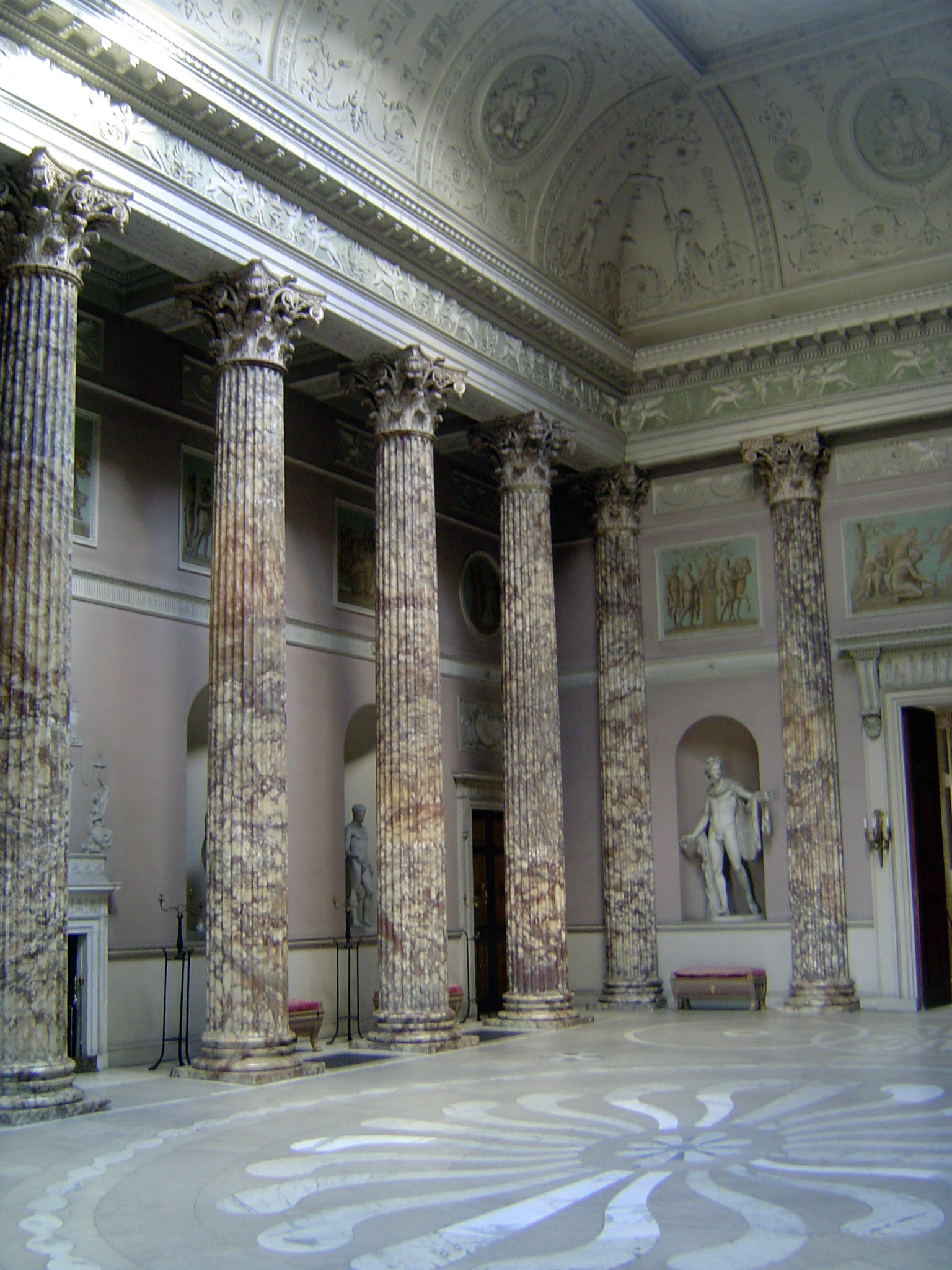 The Marble Hall, "one of the most magnificent apartments of the C18 in England," says Pevsner. It measures 67 by 37 feet and is 40 feet high