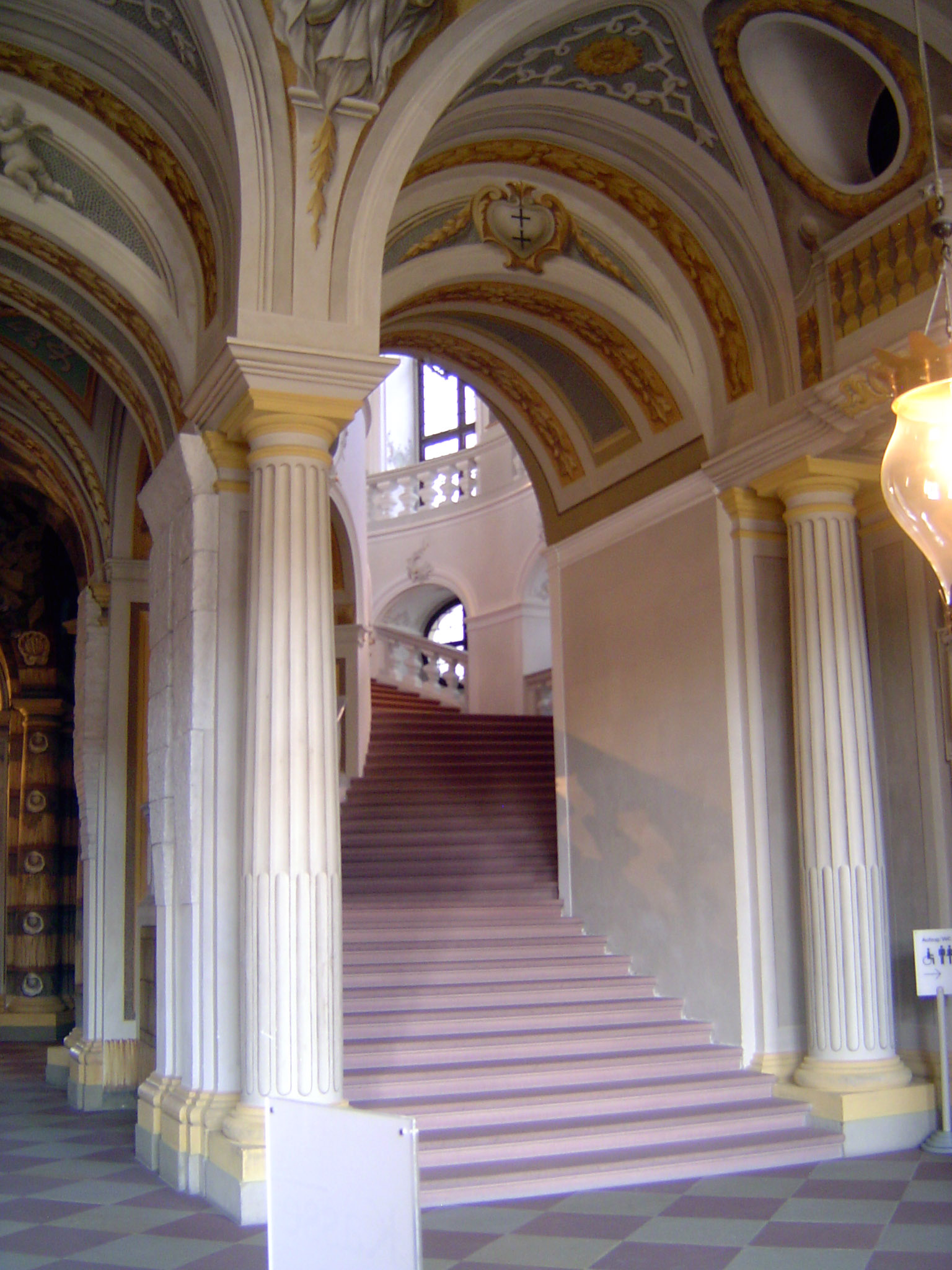 Pevsner: "In the Middle Ages staircases had mattered little. They were nearly always tucked away—a purely utilitarian part of the buildling.