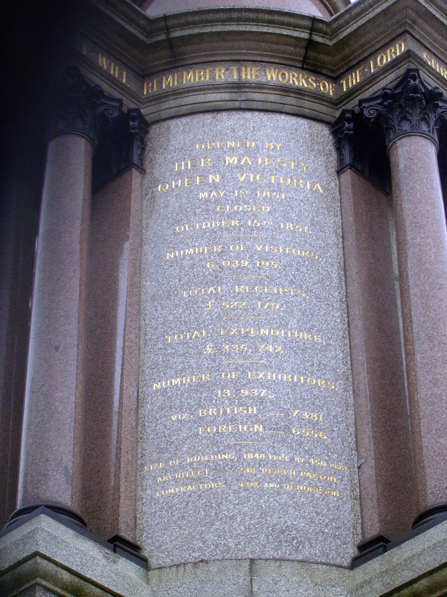 Six million visitors, receipts of half a million pounds, expenditures of 300,000 pounds, 14,000 exhibitors of whom the majority were British