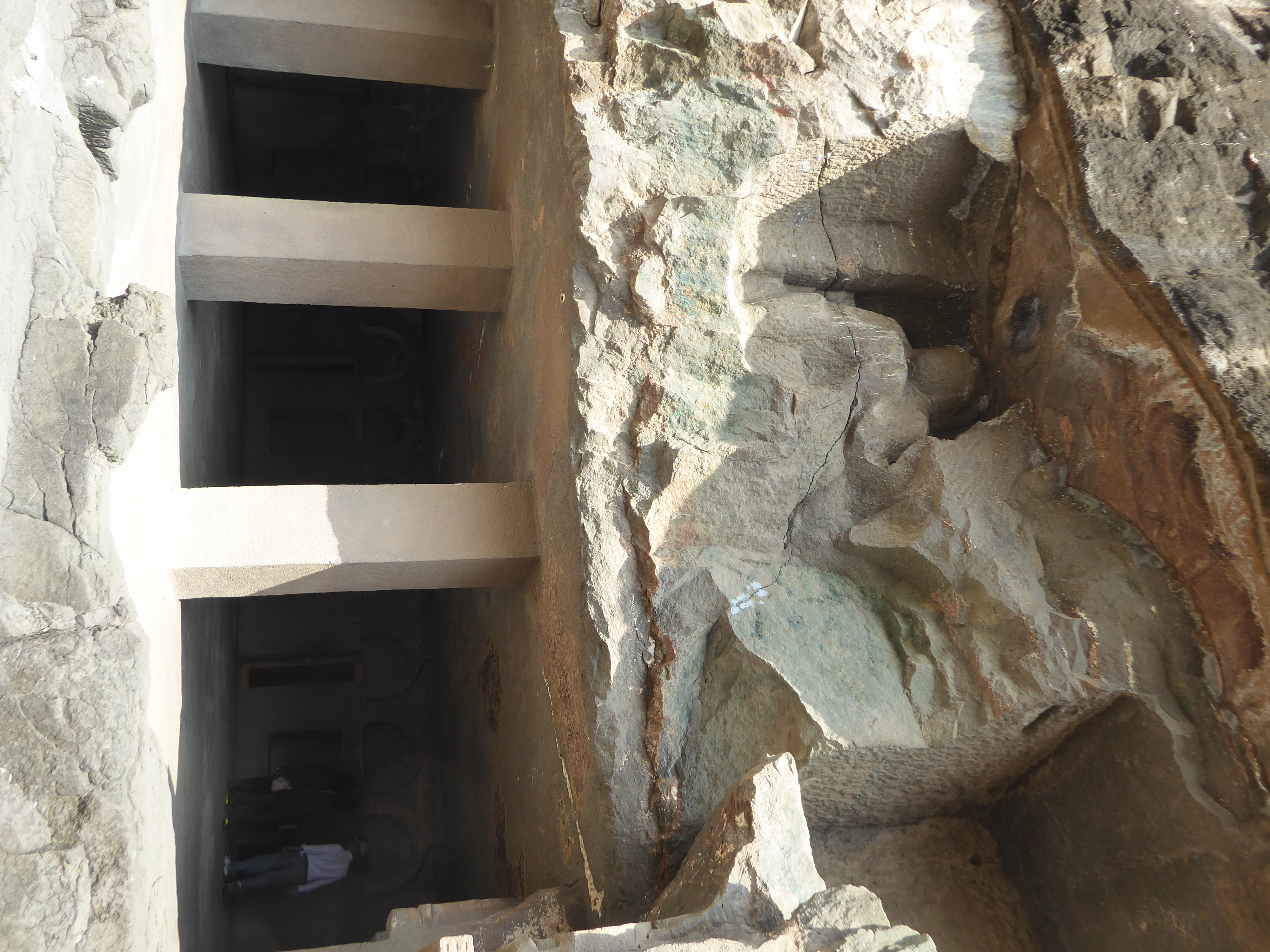 Here's Cave 12, one of the three early viharas and contemporary with the aniconic chaityas. The veranda has collapsed, and the present edge