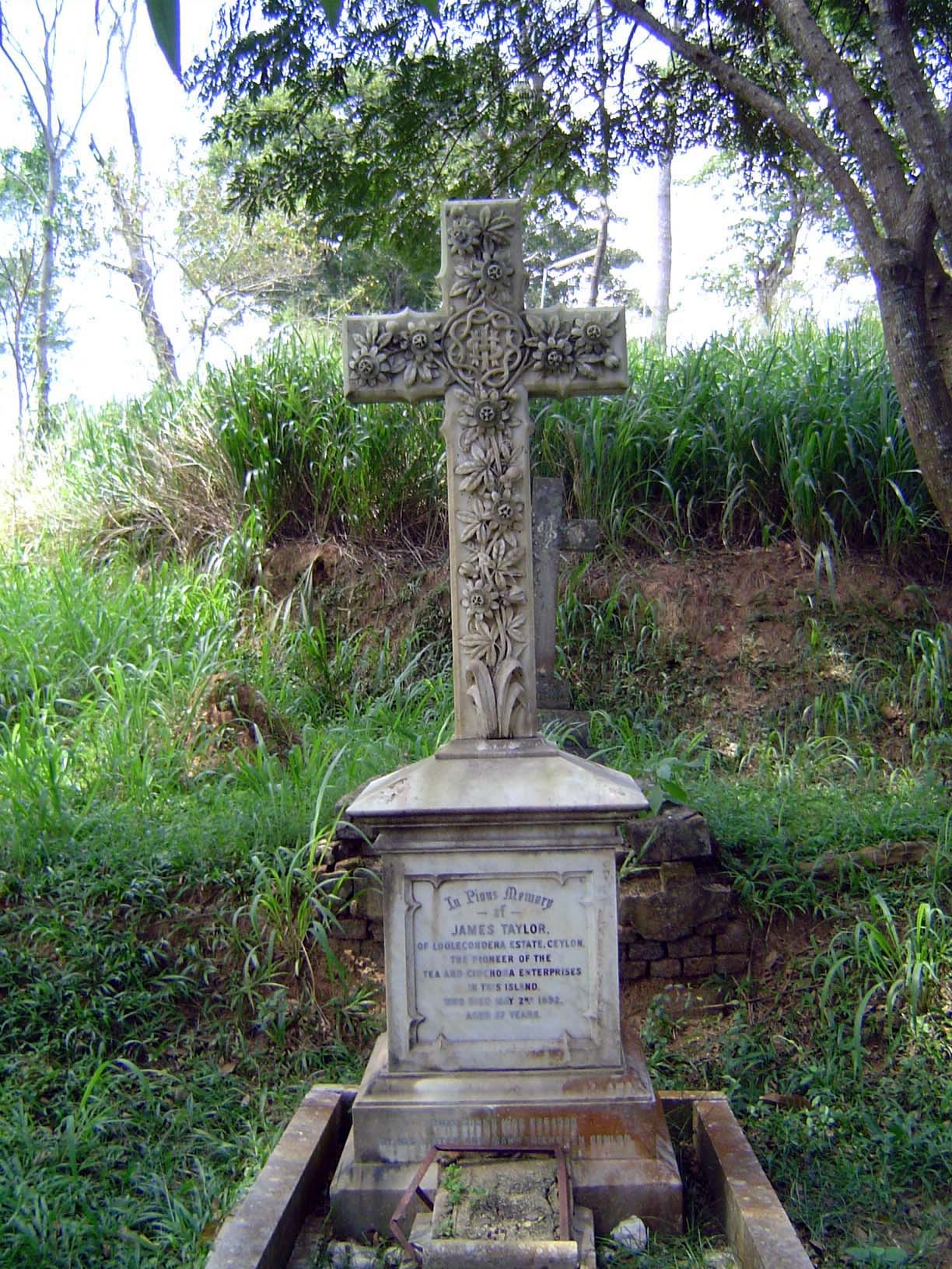 Probably the best known grave at Mahayaya is this one, holding the founder of the Ceylon tea industry. James Taylor, like James Blacklaw in