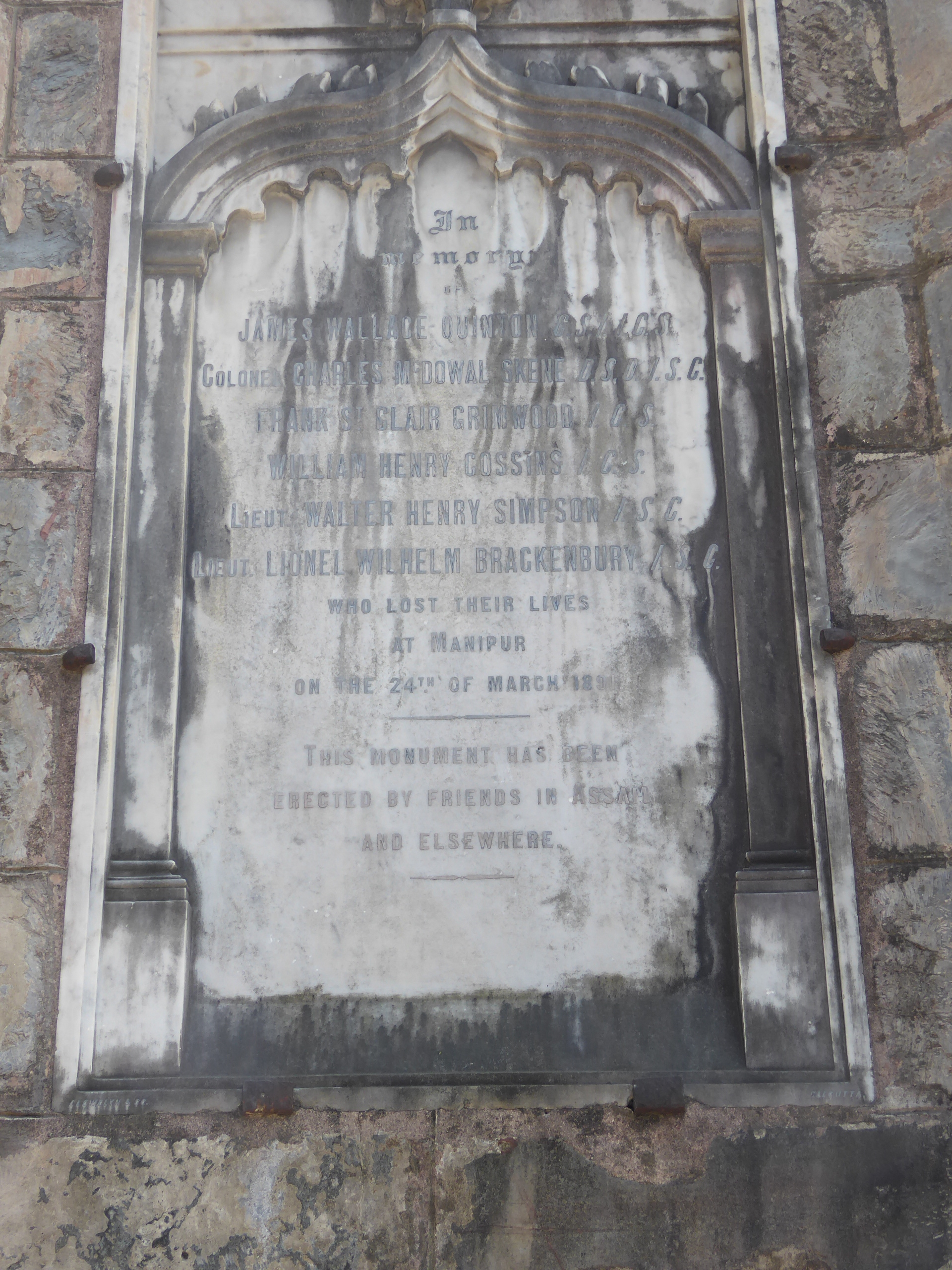 The memorial leaves out the gory details, but the press at the time didn't. "The Manipuris state that the chief, Senaputty, after a durbar,
